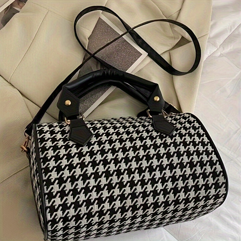 Bolso de hombro con diseño de pata de gallo de gran capacidad: bolso cruzado elegante, liviano y espacioso para mujer, perfecto para quienes viajan al aire libre y para uso diario