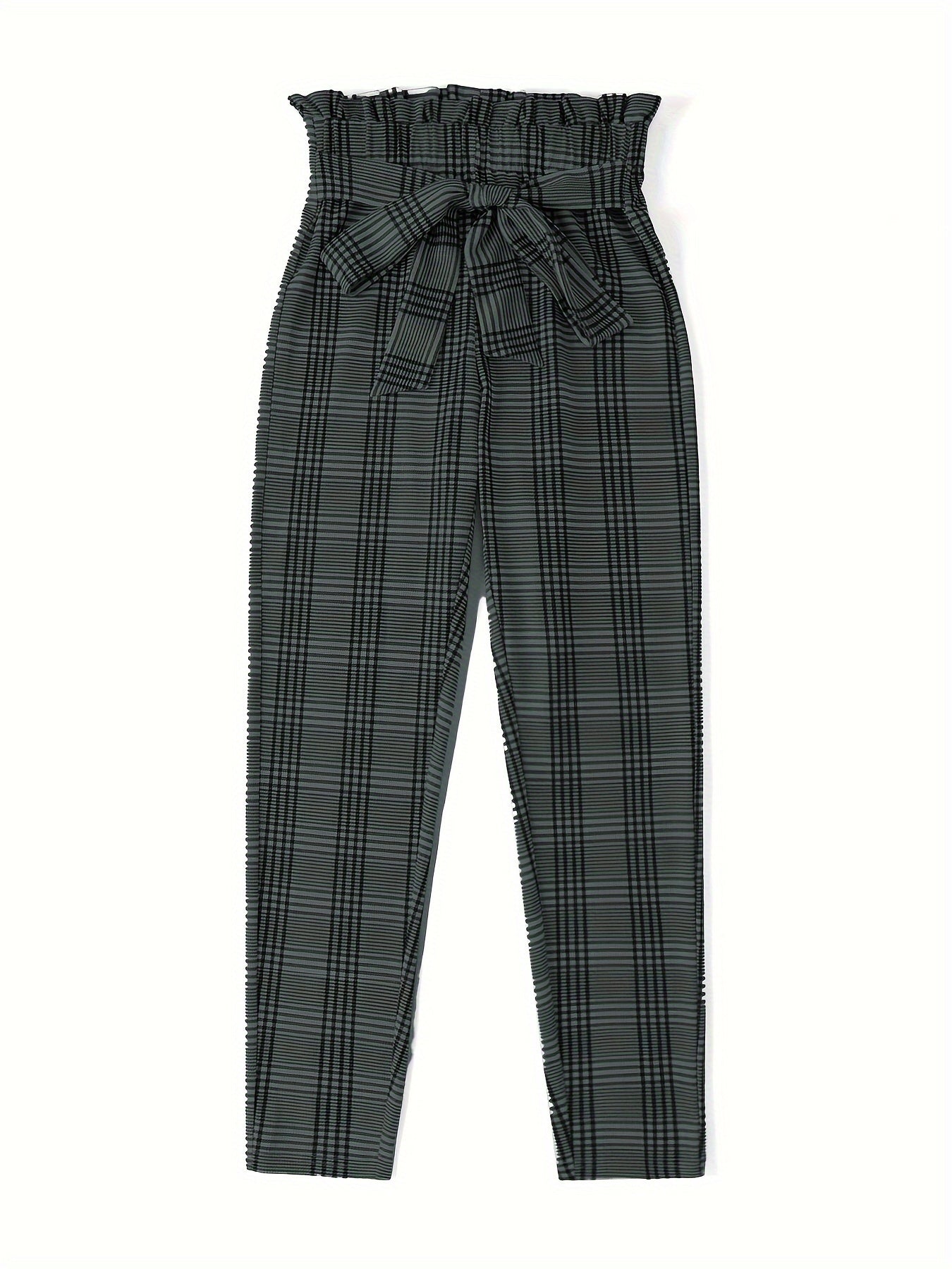 Stylish Plaid Pattern High Waist Tie Waist Pants - Women's Elegant Versatile Spring & Summer Pants with Comfortable Fit - Perfect for Casual Outings and Daily Wear