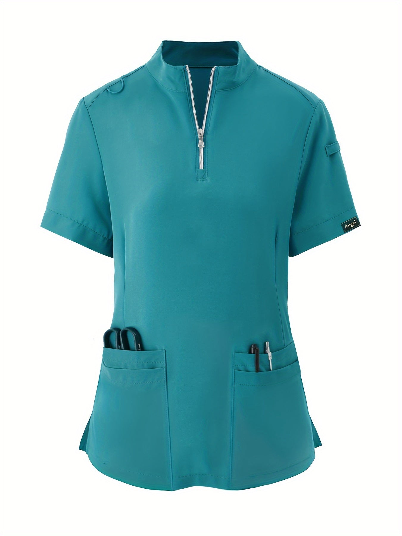 Uniforme de enfermería cómodo y elástico, suave, transpirable, con cierre frontal, manga corta y ajuste relajado para mujeres, ideal para profesionales médicos