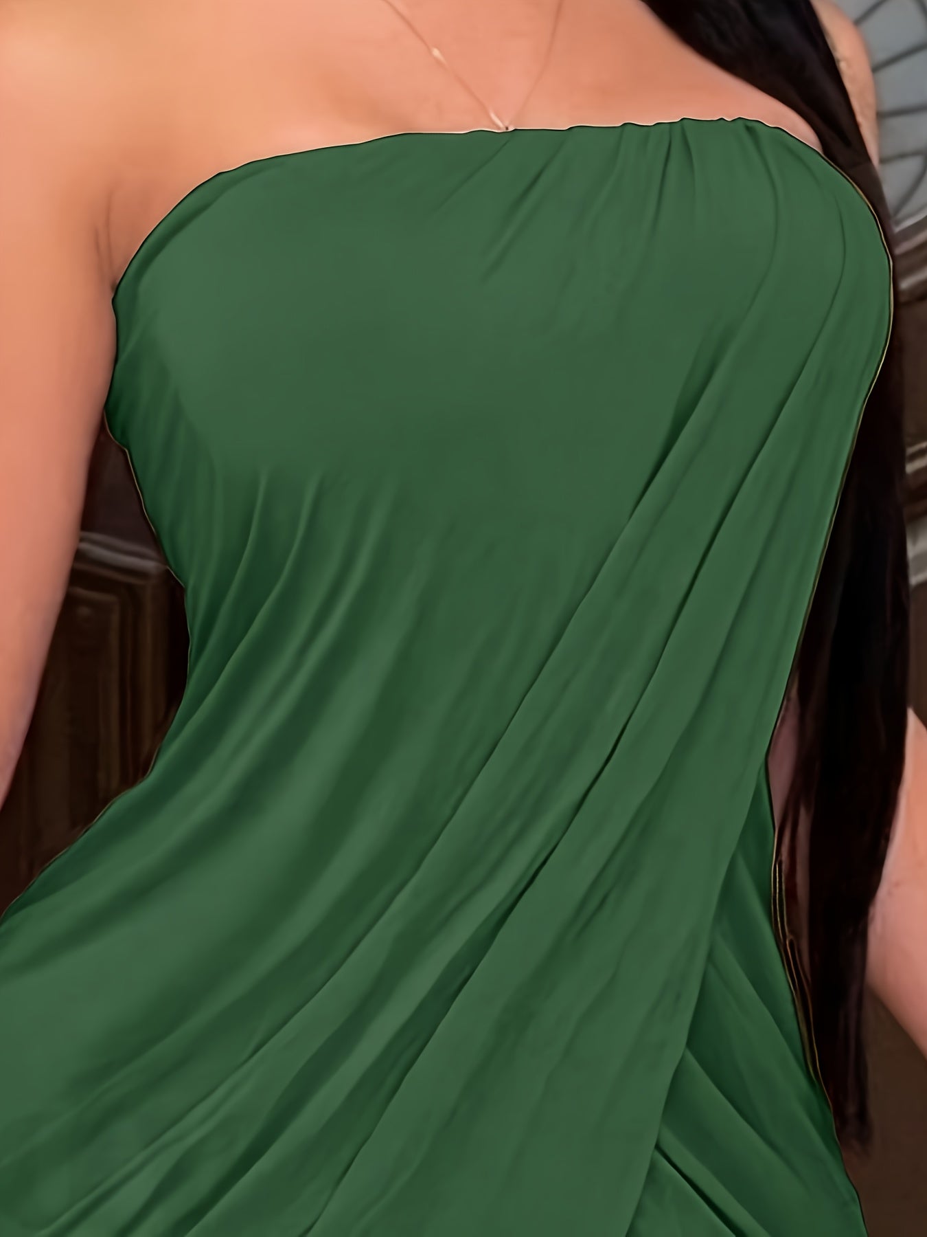 Plus Size Ruched Solid Tube Dress - Elegant Asymmetrical Hem, Sleeveless, Comfortable, and Breathable - Perfect for Spring & Summer, Women's Casual Clothing, Bodycon Fit, and Flowy Design