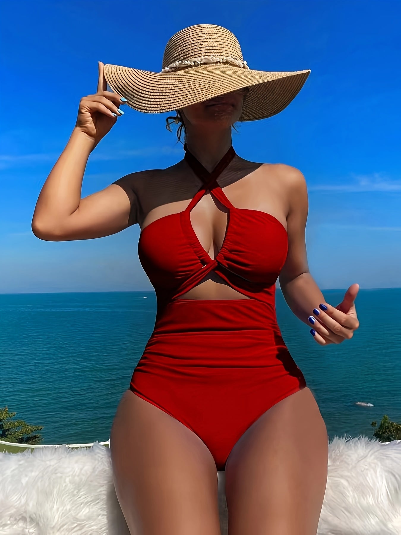 Elegant Black Halter One-Piece Swimsuit for Women - Sexy Backless Design with Removable Pads, High Waist, Tummy Control, Nylon/Elastane Blend