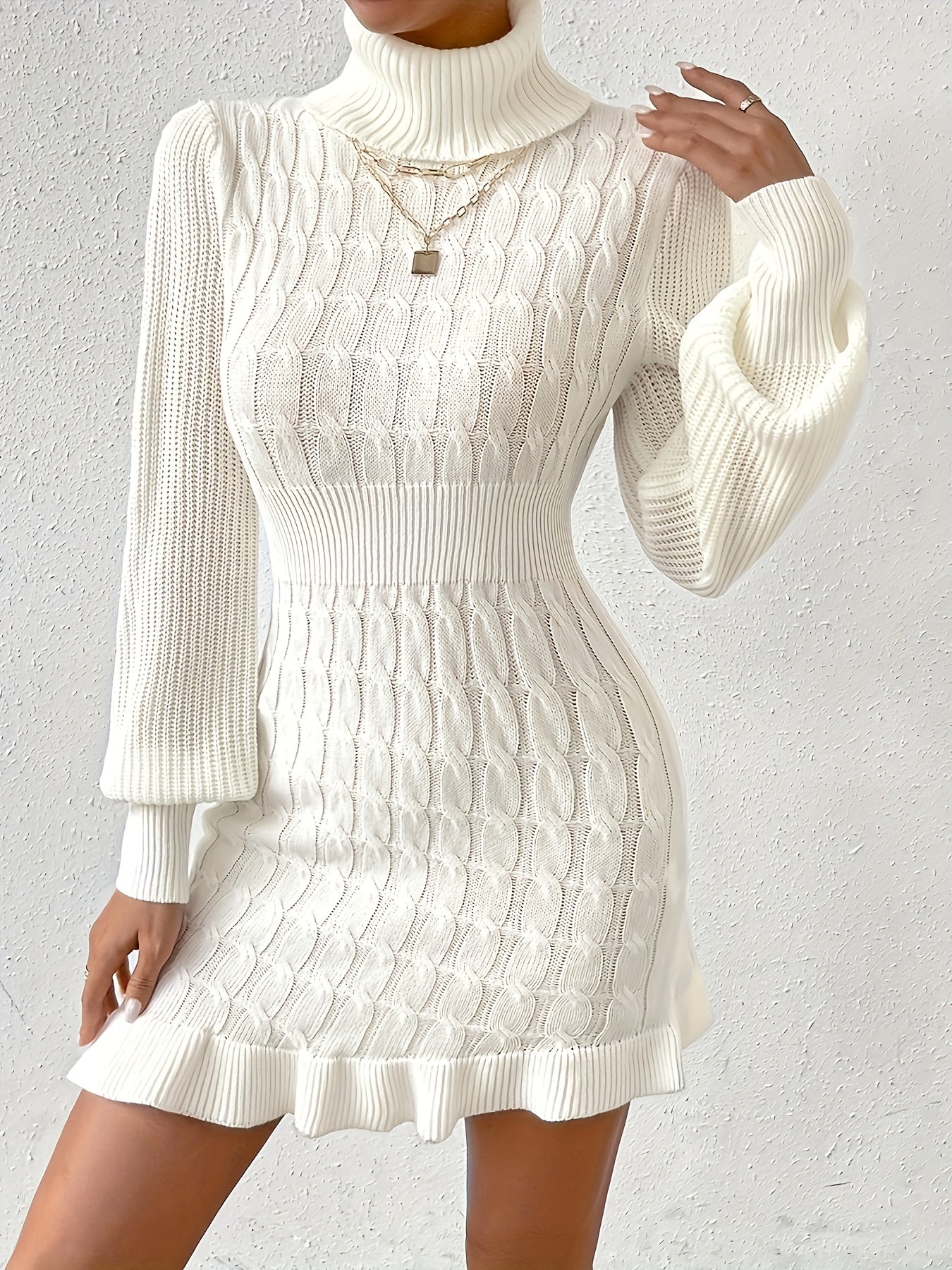Stunning Elegant Acrylic Knit Turtleneck Dress