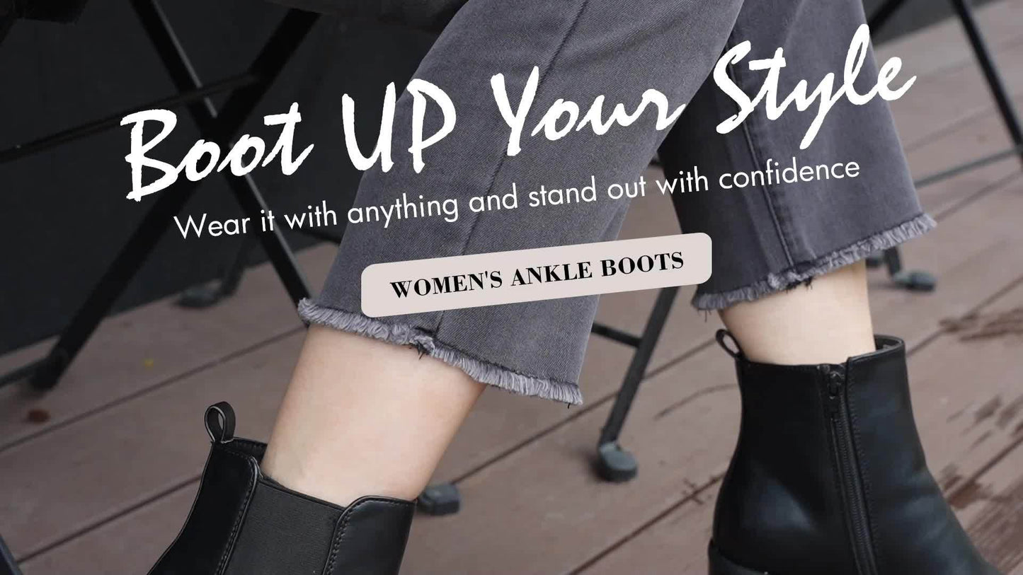 Women's Chunky High Heel Square Toe Ankle Booties