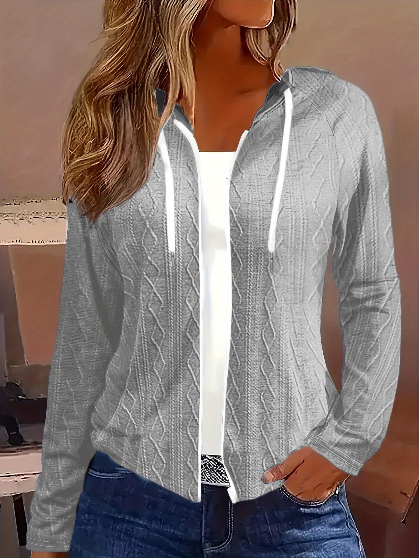 Cozy Cable Knit Sweater - Soft, Long Sleeve, Drawstring Hooded