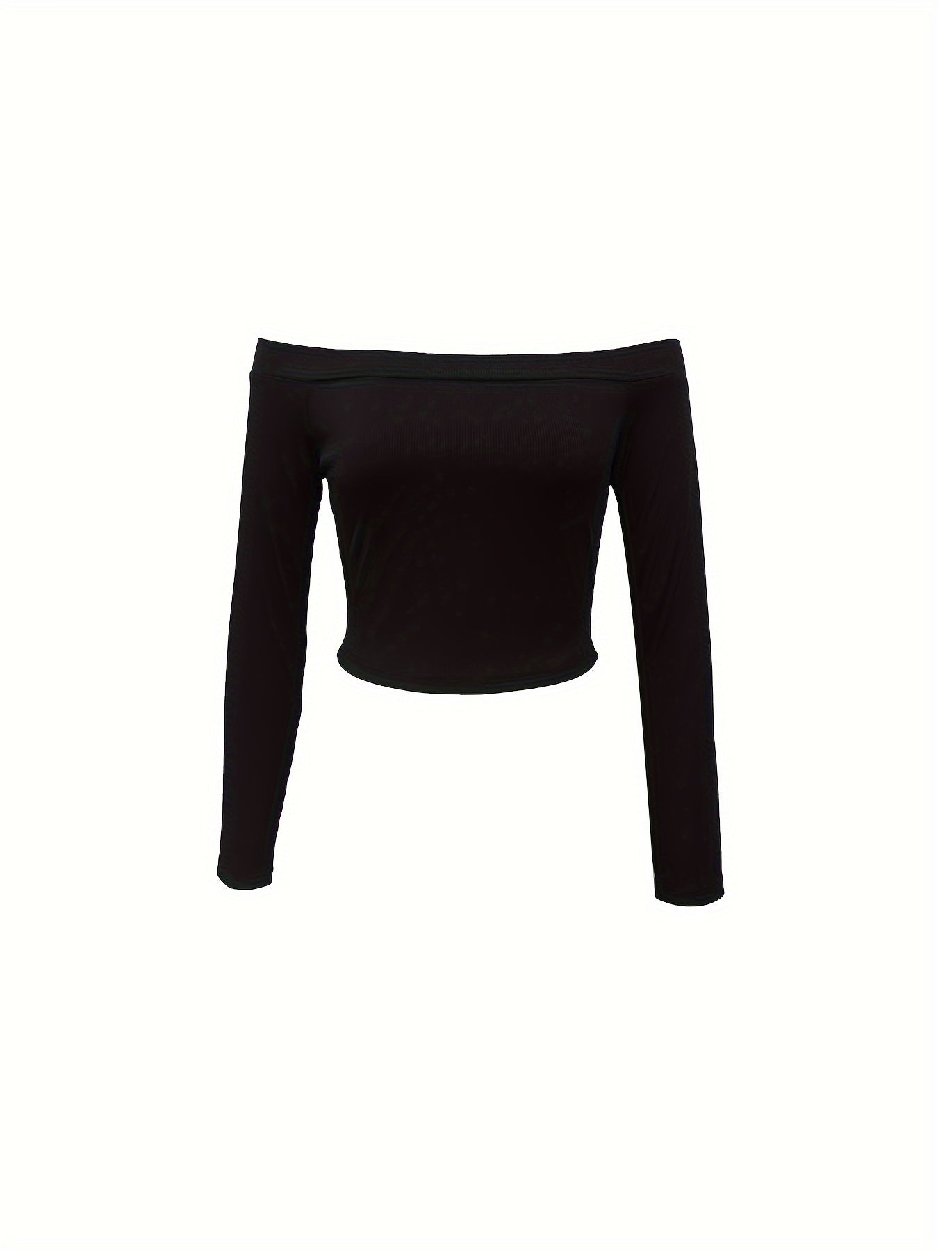 Solid Color Off Shoulder Slim T-Shirt, Elegant Long Sleeve Simple T-Shirt For Spring & Fall, Women's Clothing