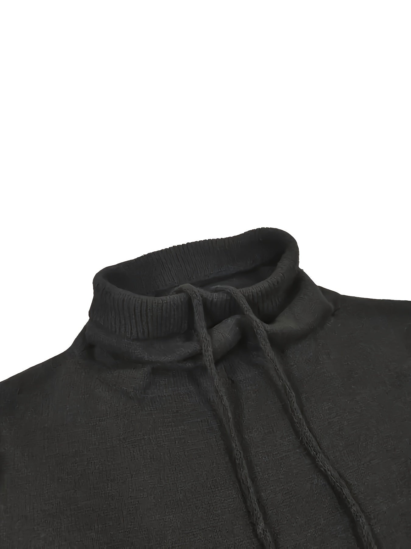 Suéter de punto con cordón ajustable de talla grande: blusa informal de manga larga con cuello vuelto y bolsillo tipo canguro