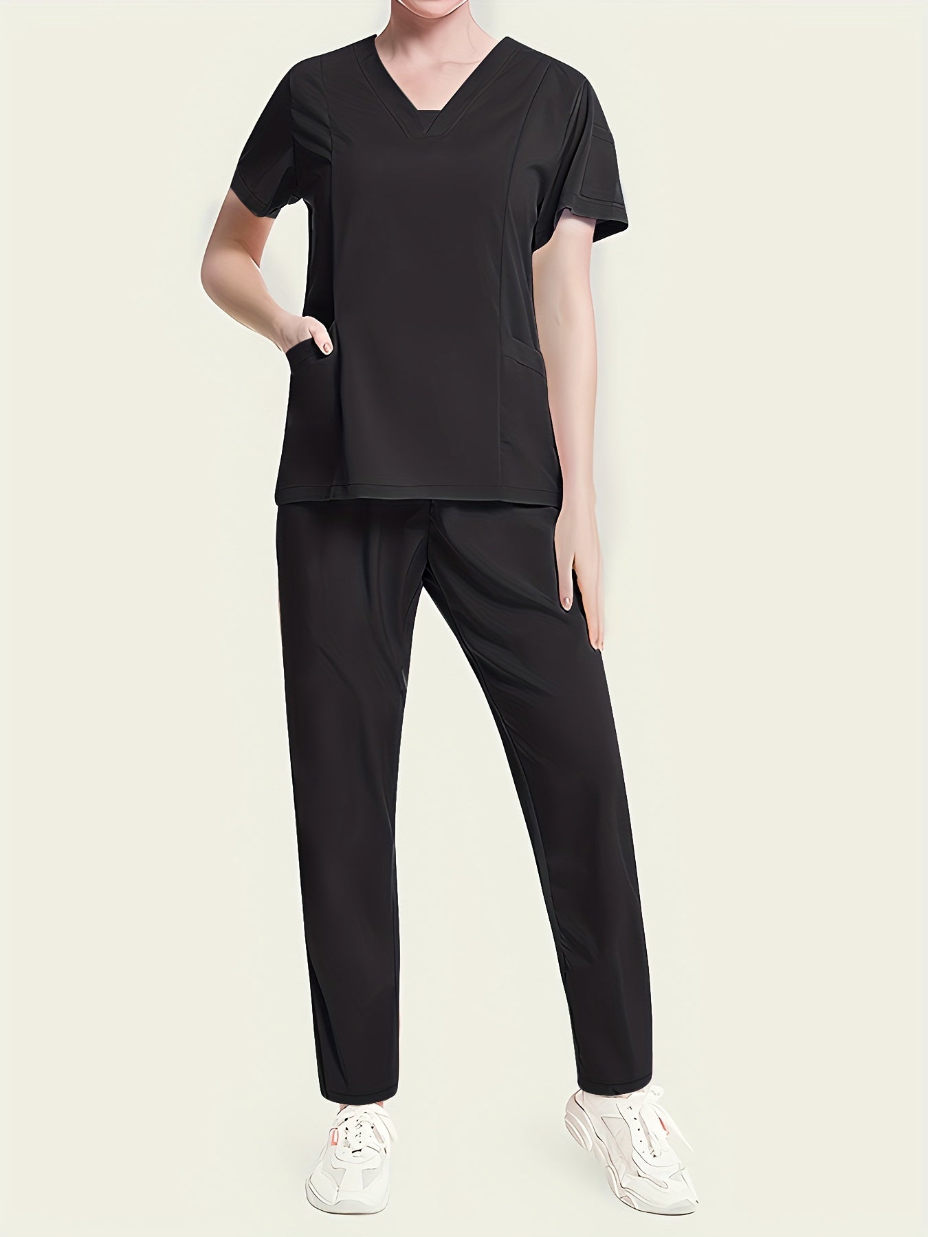 Conjunto médico de dos piezas con cuello en V, manga corta y pantalones elásticos, cómodo y de ajuste cómodo para mujeres | Uniformes médicos duraderos y de fácil cuidado para profesionales de la salud