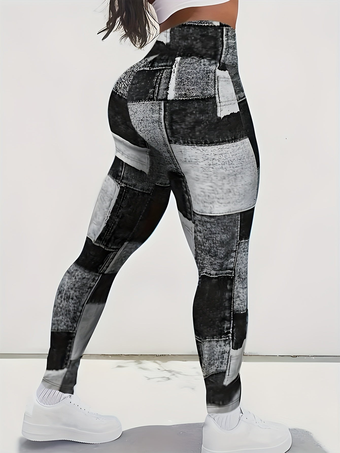 Plaid Pattern Yoga Pants, Stretchy Running Workout Sports Fitness Leggings, Women's Activewear