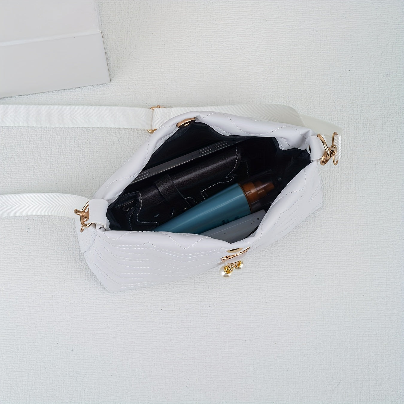 Bolso tipo cubo acolchado con ondas, moderno mini bolso cruzado, bolso de hombro y cartera para mujer