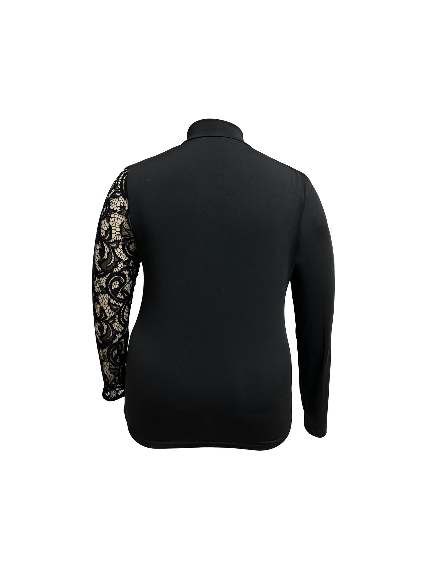 Plus Size Womens T-Shirt with Seductive Lace Cut Out - Flattering Slim Fit Long Sleeve Mock Neck Top