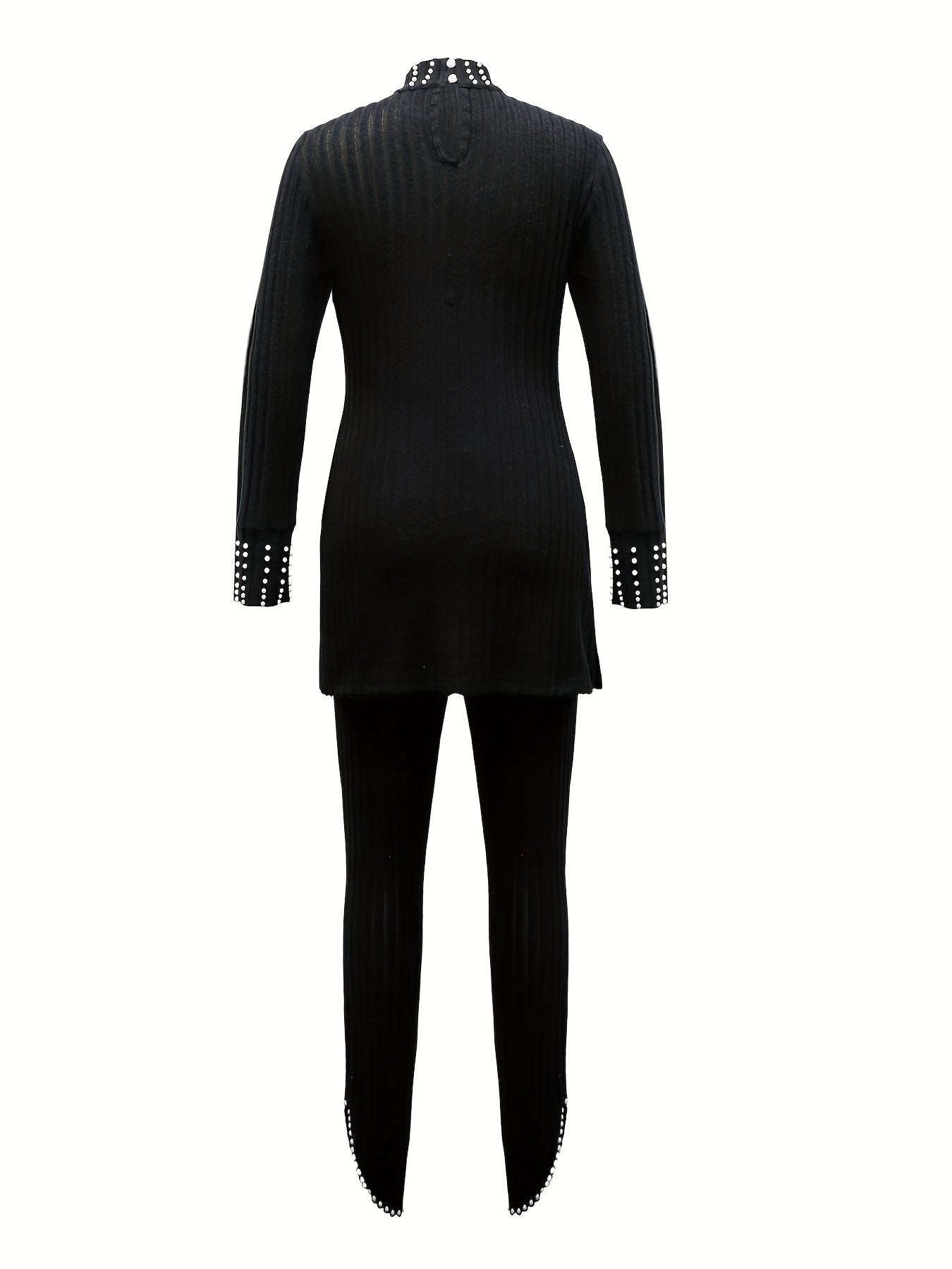 Chic Womens Two-piece Outfit Set - Comfy Long Sleeve Top & Sleek Pencil Pants - Casual Style for All Occasions - Soft Knit, Figure-Enhancing Design