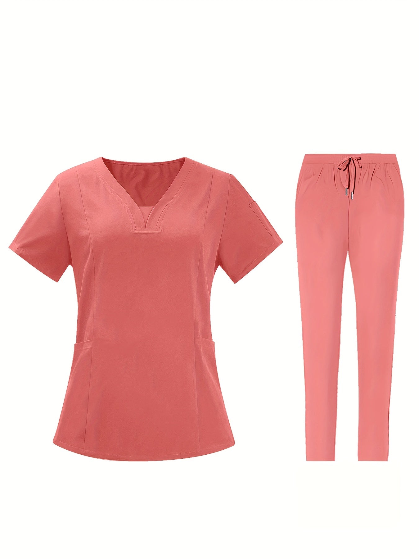 Conjunto médico de dos piezas con cuello en V, manga corta y pantalones elásticos, cómodo y de ajuste cómodo para mujeres | Uniformes médicos duraderos y de fácil cuidado para profesionales de la salud
