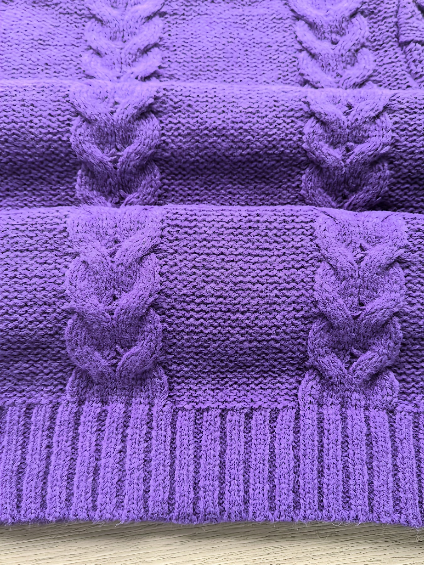 Cozy Solid Color Cable Knit Sweater for Women - Elegant Turtleneck Polyester Fall/Winter Essential