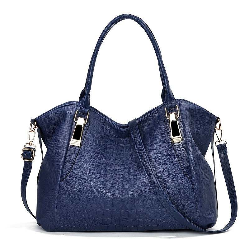 Elegante bolso de mano de PU con estampado de cocodrilo, correa ajustable, cierre de cremallera, liviano, borde pintado, forro de poliéster, perfecto para viajar, regalo de San Valentín y ocasiones de color sólido que combinan con todo