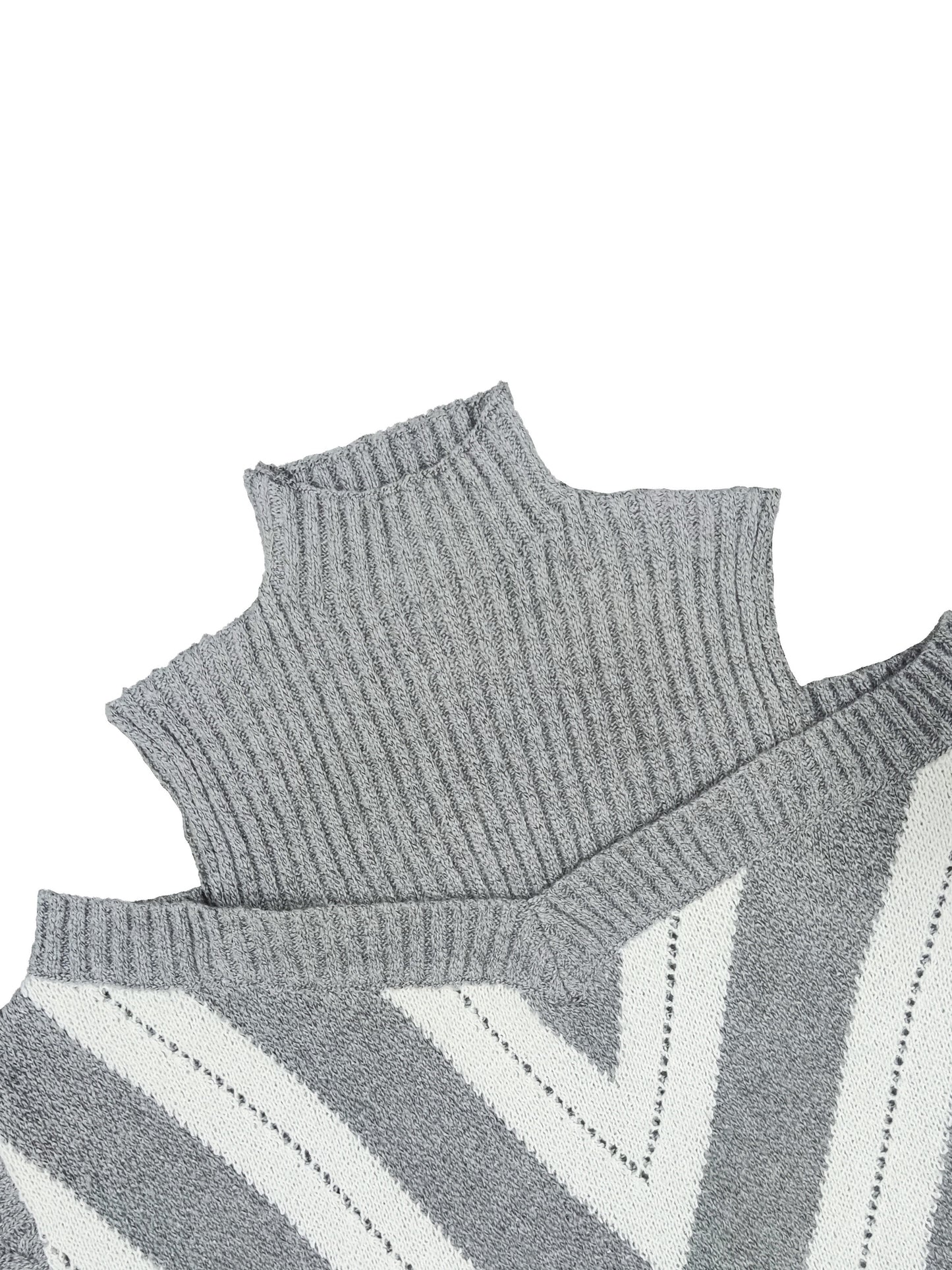 Suéter de cuello alto con estampado geométrico para mujer, talla grande, hombros descubiertos, manga larga, ligeramente elástico