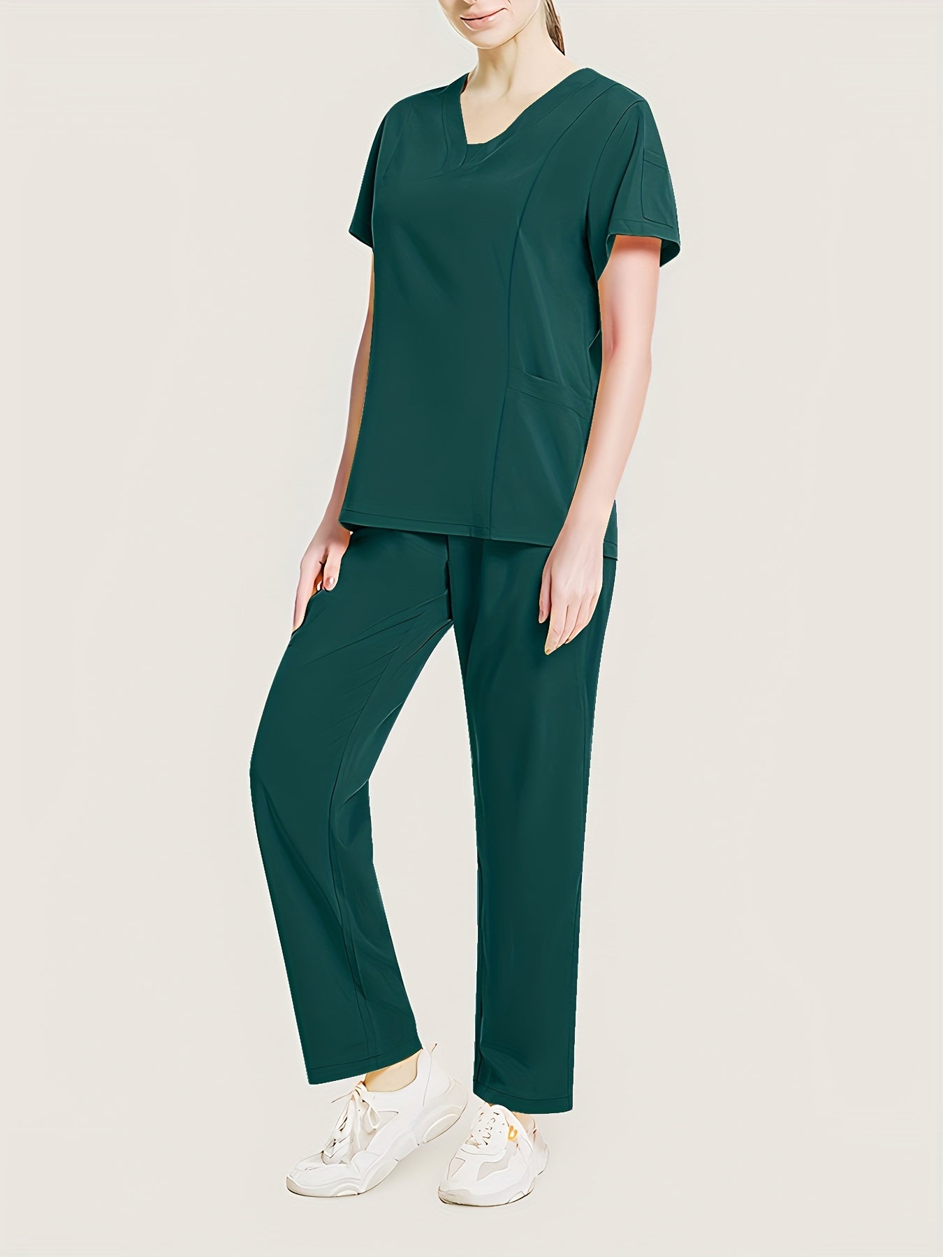 Conjunto médico de dos piezas con cuello en V, manga corta y pantalones elásticos, cómodo y de ajuste cómodo para mujeres | Uniformes médicos duraderos y de fácil cuidado para profesionales de la salud