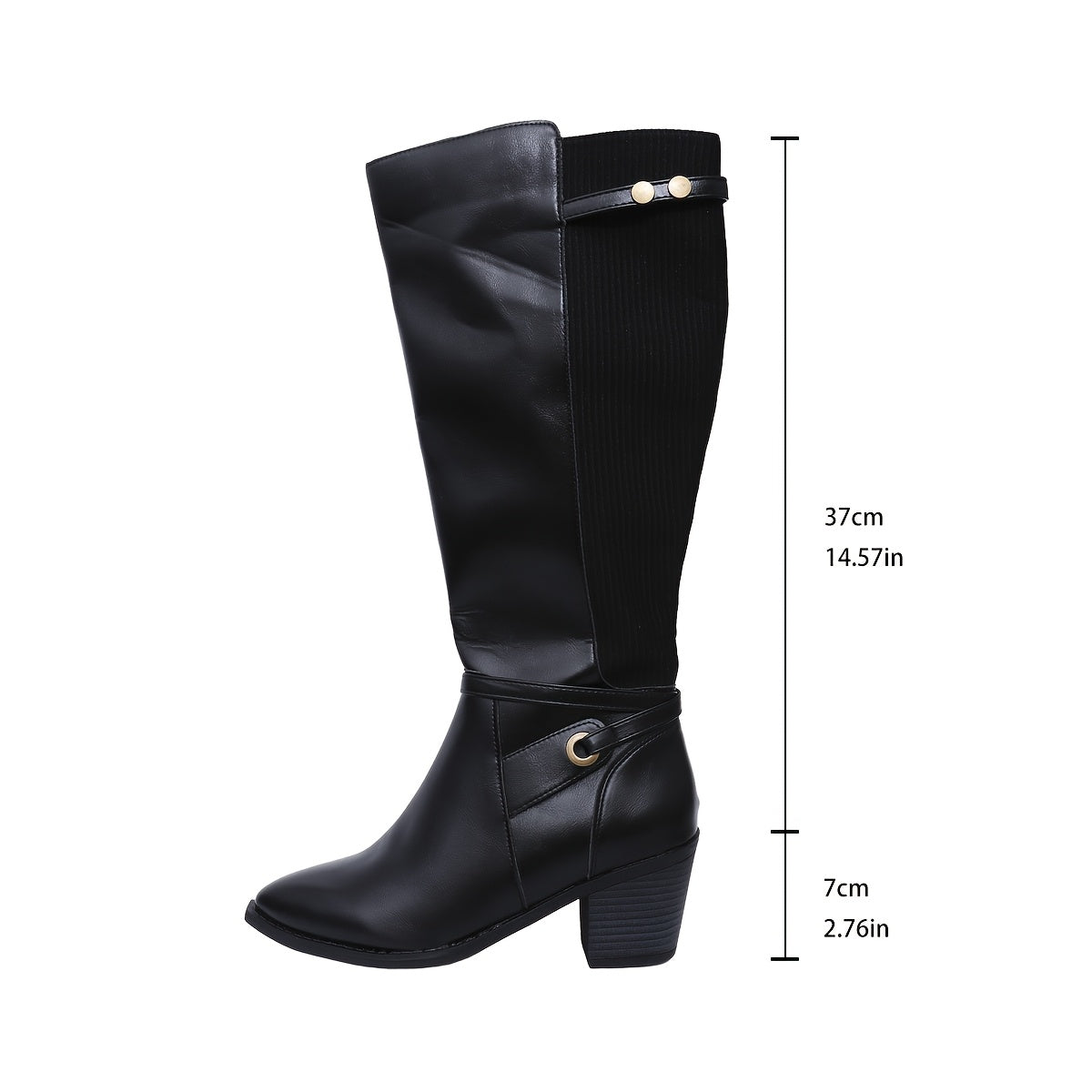1 par de elegantes botas altas hasta la rodilla de color liso para mujer, punta puntiaguda, tacón de bloque, cierre de cremallera lateral, forro de tela cómodo, suela de goma, botas de vestir para todas las estaciones
