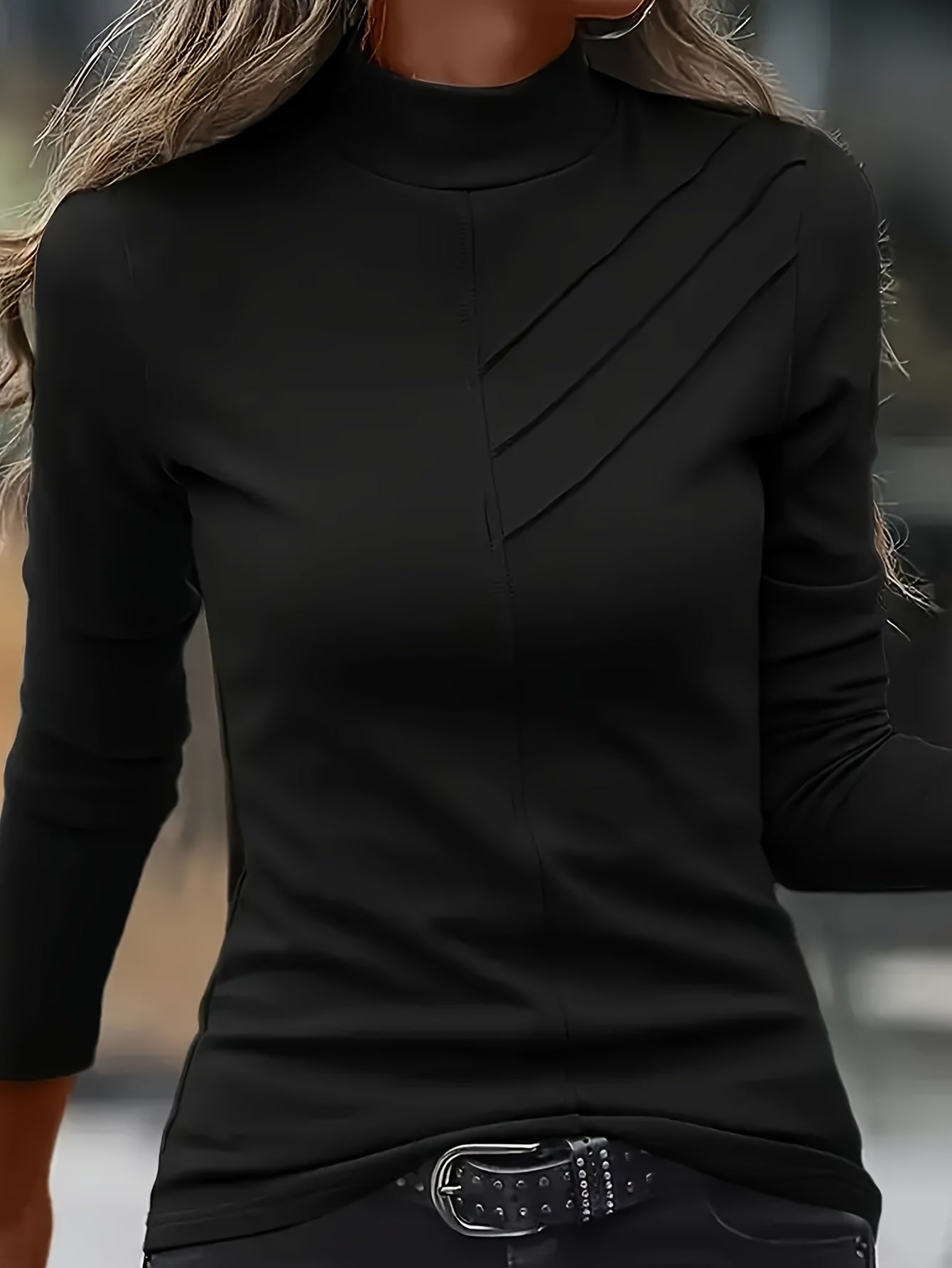 Plus Size Women's Solid Color Mock Neck Long Sleeve T-Shirt - Soft, Breathable, Casual Simple Top for Spring & Fall - Comfortable, Relaxed Fit, Easy Care, Versatile Wardrobe Essential