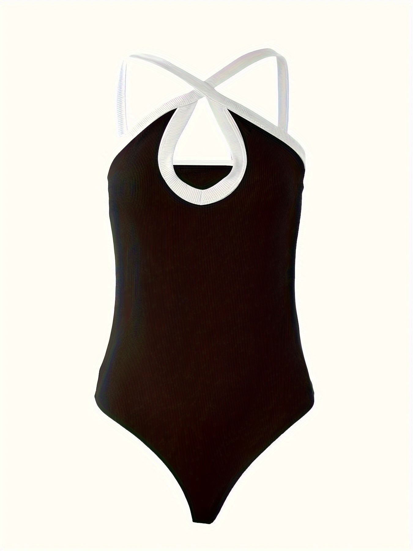 Chic Colorblock Bodysuit with Crisscross Detail - Sleeveless, Figure-Hugging, Ideal for Evening Wear