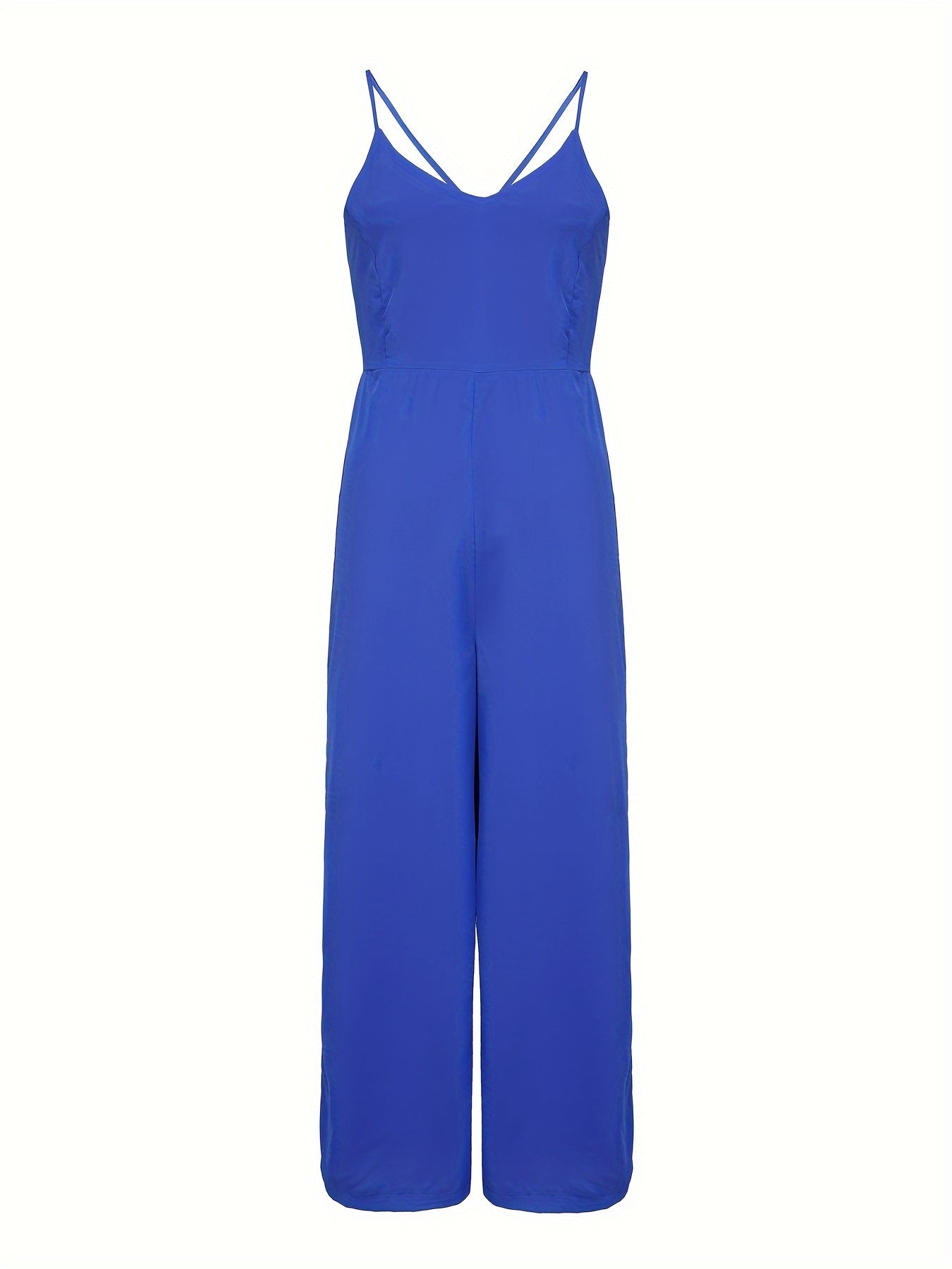 Cross Tie Back V-neck Jumpsuit, Sexy Solid Backless Jumpsuit