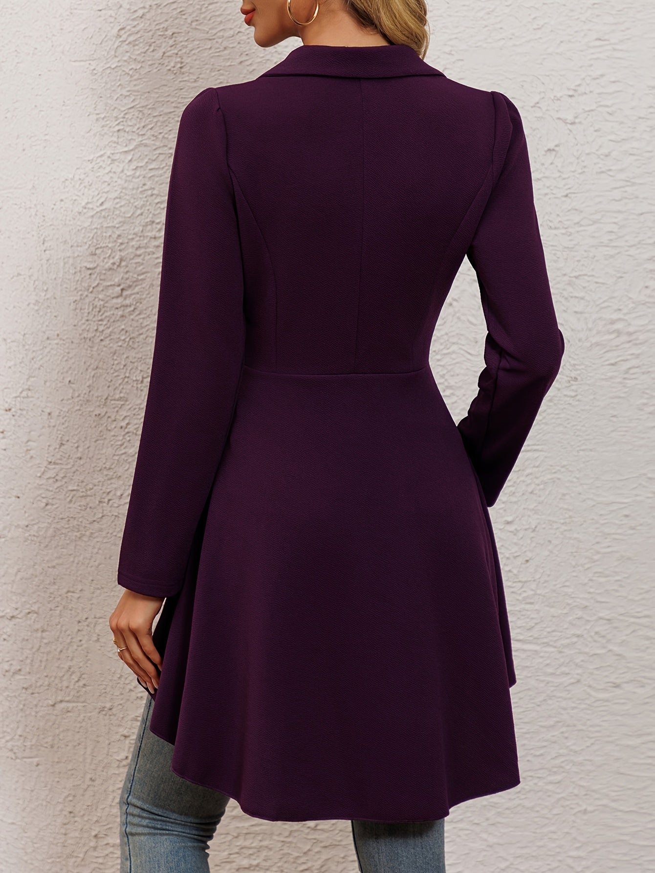 High Low Hem Lapel Collar Blazer, Stylish Solid Color Long Sleeve Single Button Blazer