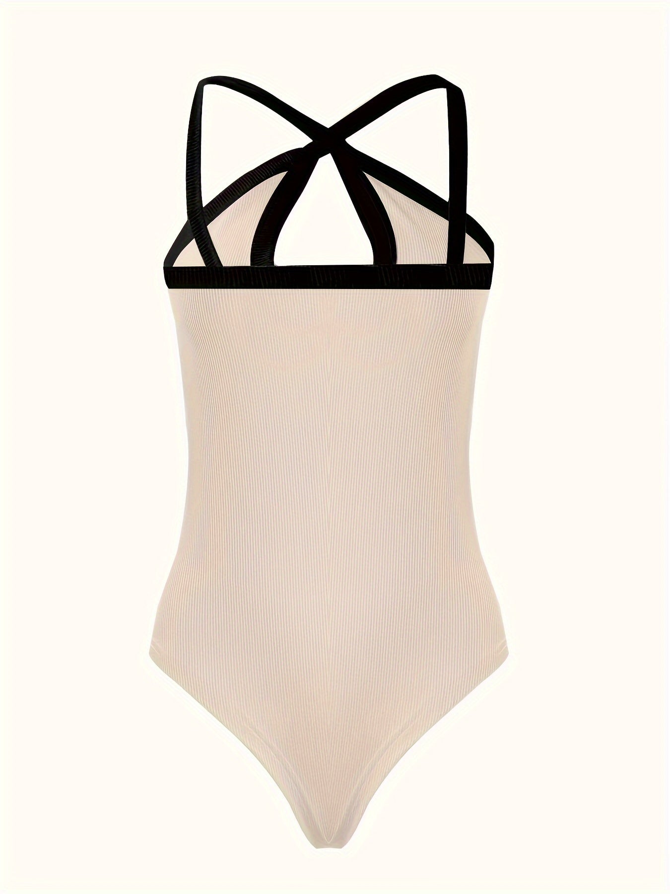 Chic Colorblock Bodysuit with Crisscross Detail - Sleeveless, Figure-Hugging, Ideal for Evening Wear