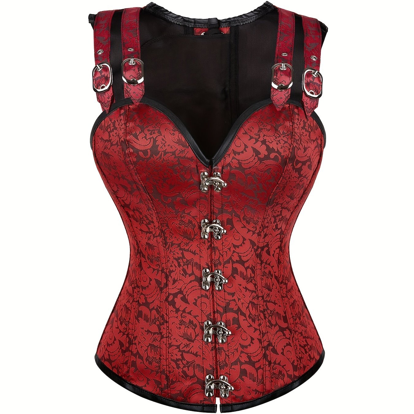 Women's Gothic Corset With Steel Boning, High Support Lingerie With Lace And Zipper Closure, Vintage Inspired Design