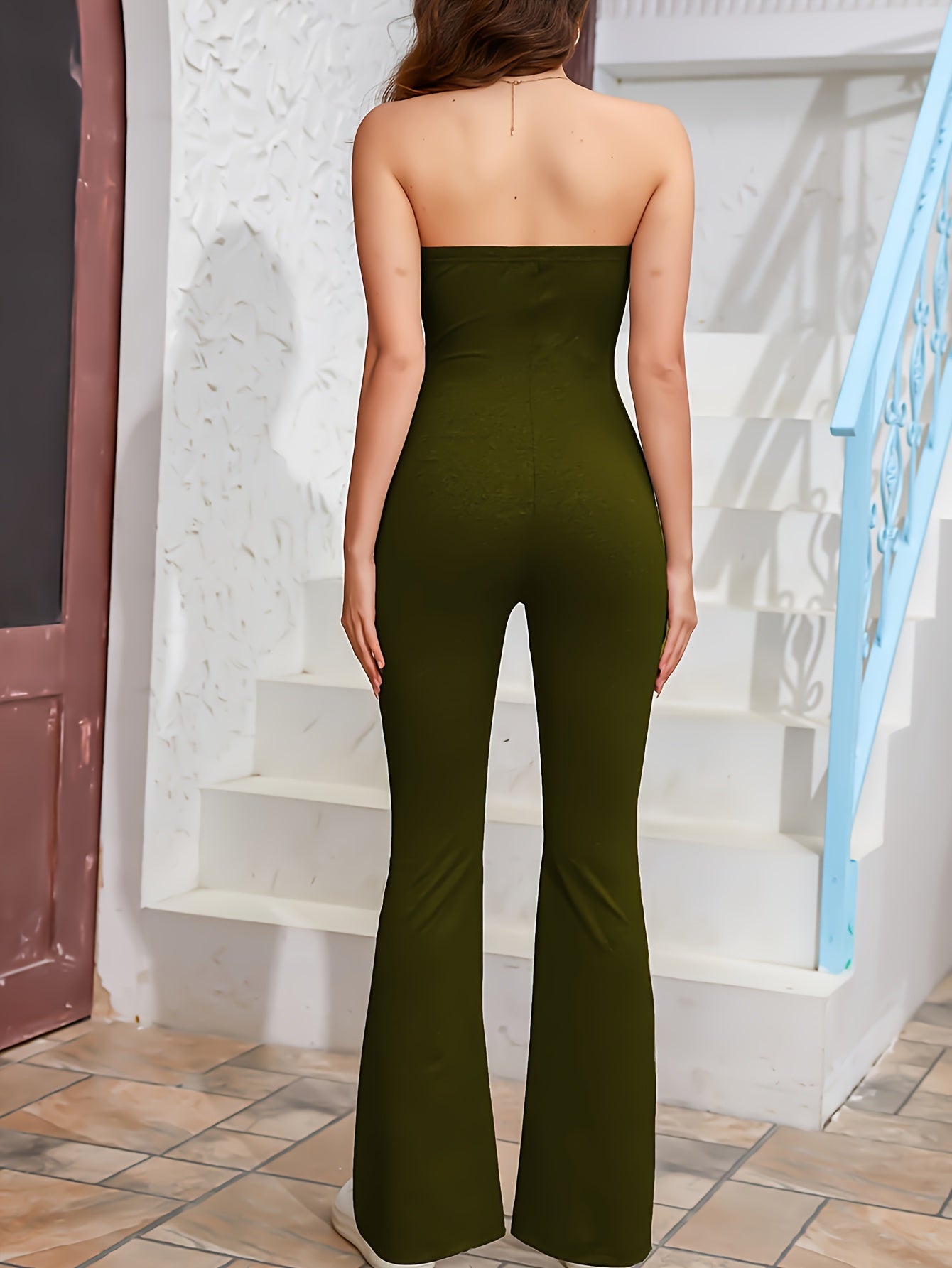 Mono elegante de tubo sin tirantes de color liso: estilo sin mangas informal para primavera y verano: ropa informal de moda para uso diario para mujer