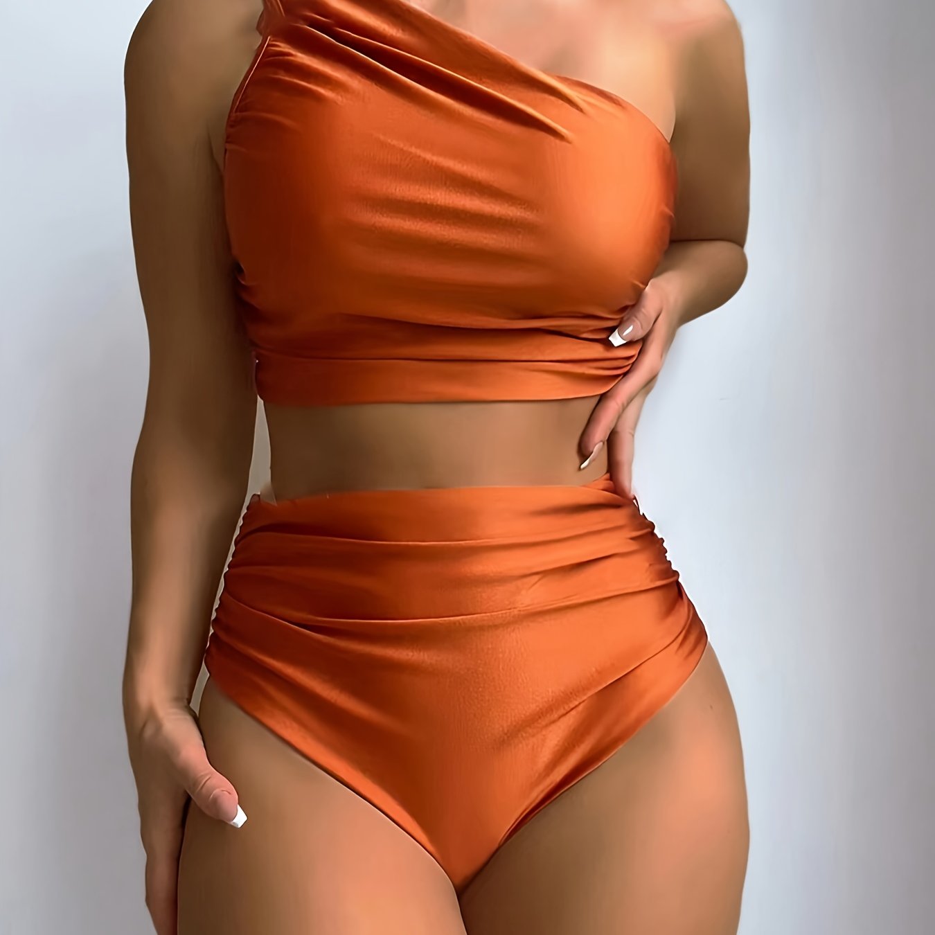 Women'S Sexy One-Shoulder Black Bikini Set - High Stretch Polyamide & Elastane, Solid Color Swimsuit with Frill Detail, Sleeveless, Swimwear Essentials | One Shoulder Bikini | Stretchy Fabric