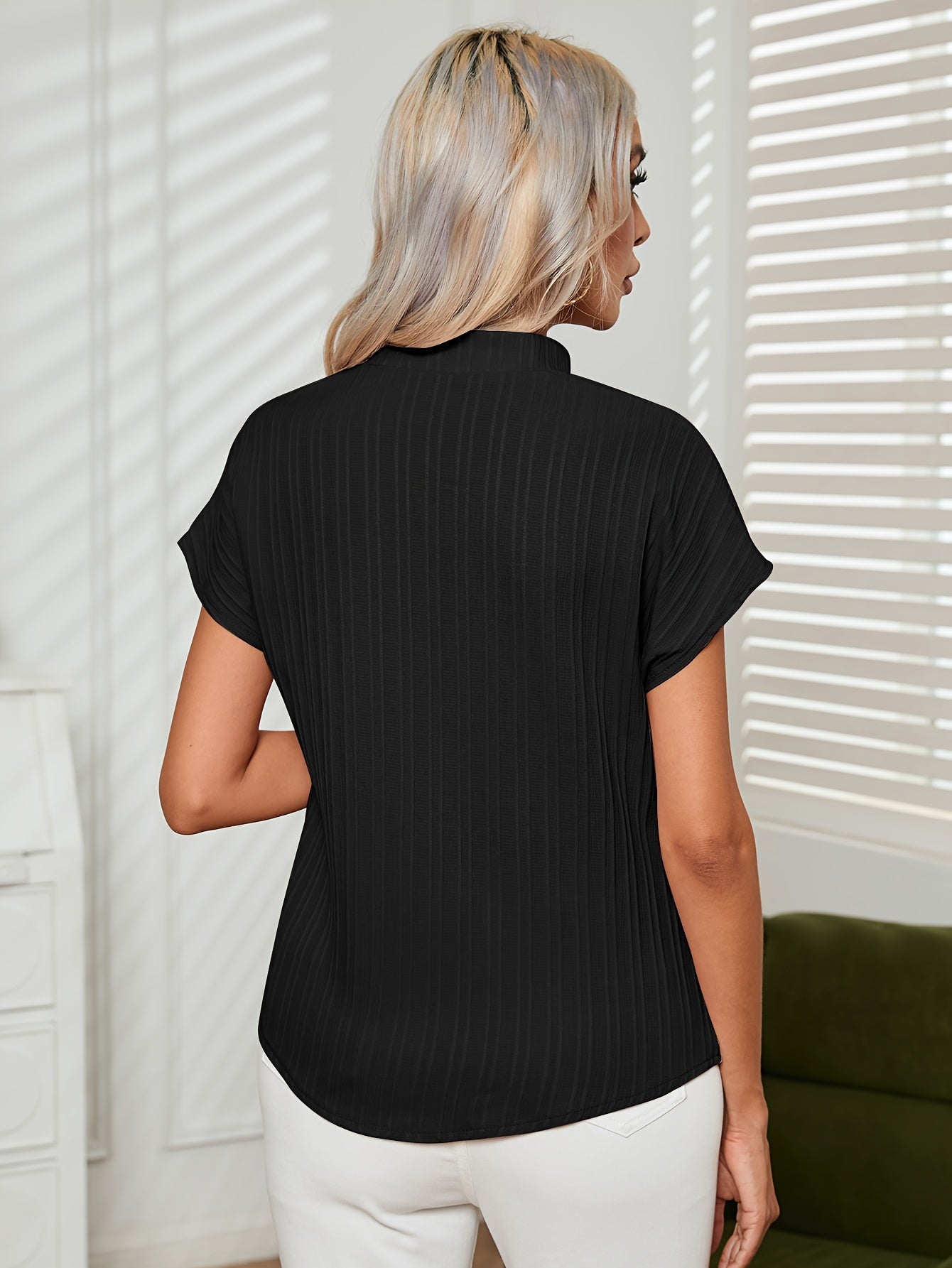 Richly Colored Gathered Ruched V Neck Blouse - Flattering V-Neckline, Comfortable Short Sleeves, Relaxed Fit - Perfect for Warm Weather, Stylish Womens Apparel for Spring & Summer