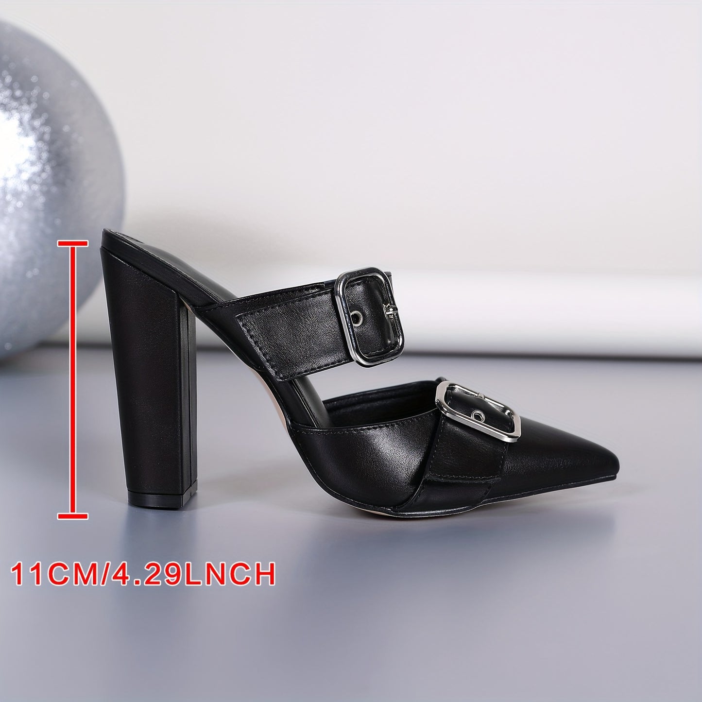 Elegant Women's Pointed Toe Mules with Chunky Heels & Rivet Embellishments - Easy Slip-On, Buckle Accent Dress Shoes for Chic Party Wear