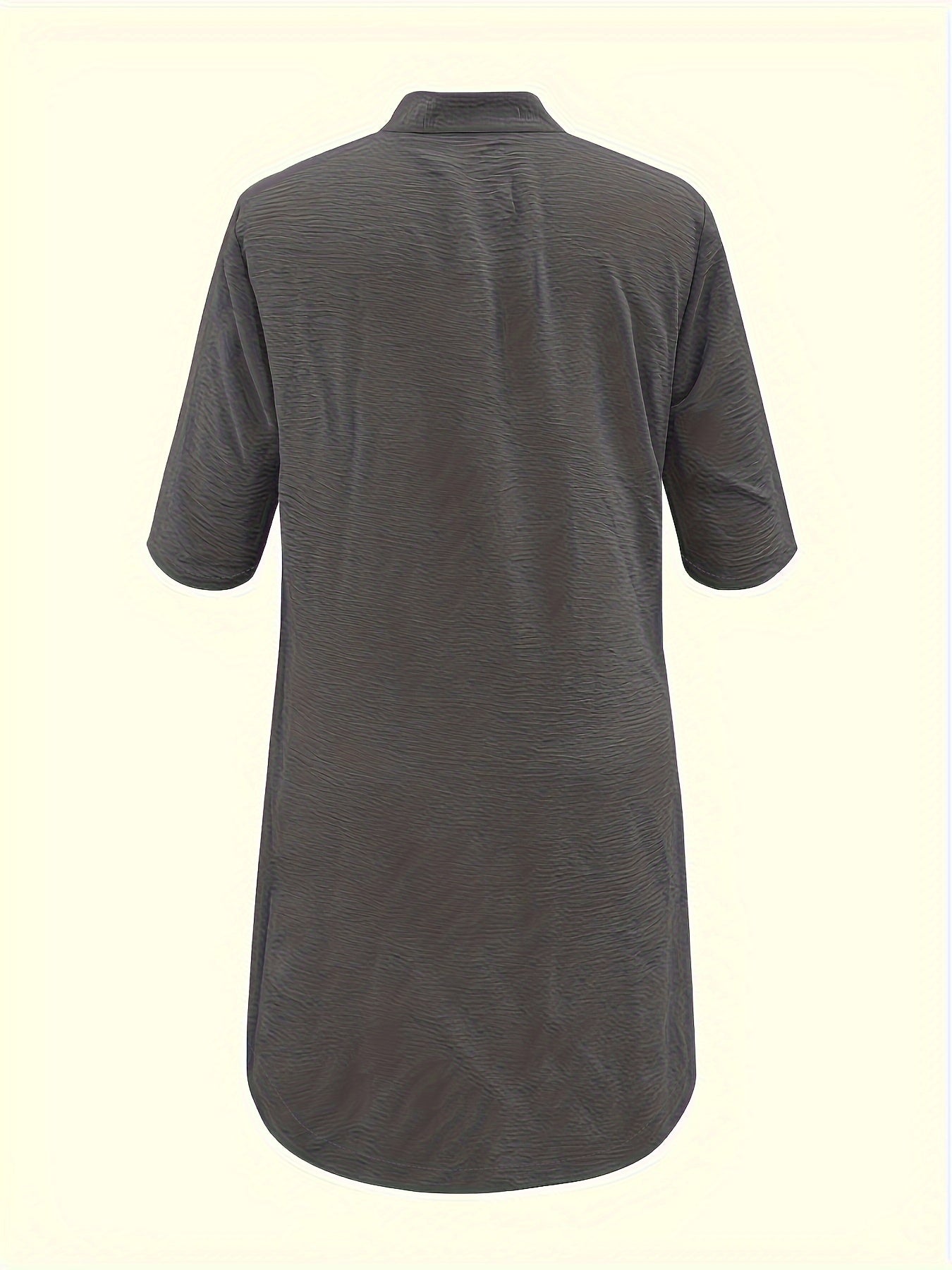 Midi Plus Size Elegant Shirt Dress - Stand Collar, Button-Up, Non-Stretch Polyester Fabric, Solid Color, Casual Weekend Wear, Machine Washable, No Belt or Chest Pad
