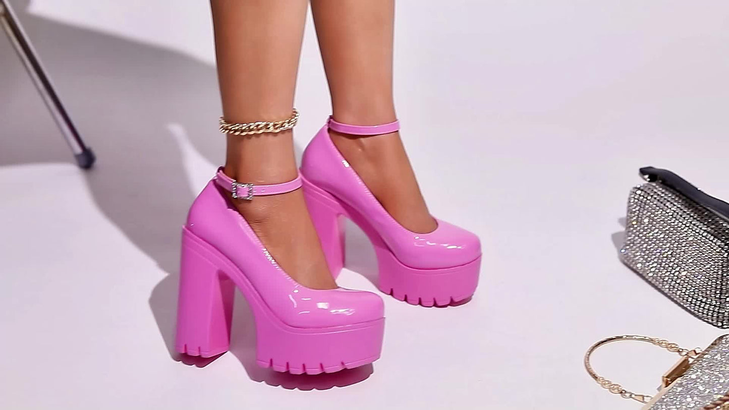 Sultry Stiletto Sandals - PU Leather, Chunky Heel, Ankle Strap, Solid Color, Party Perfect, Sexy, Comfortable, Adjustable Buckle, Slip-Resistant, High-Quality, Dress Shoes for Women