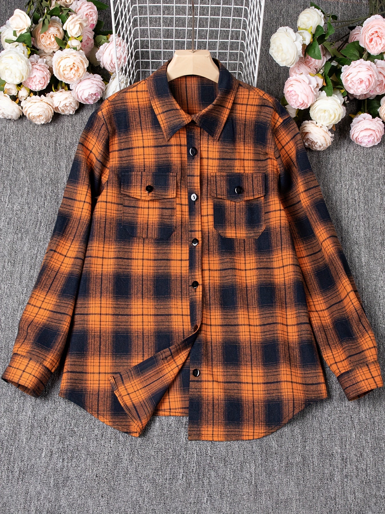 Plus Size Women's Colorblock Plaid Long Sleeve Shirt - Casual Button Front, Relaxed Fit, Soft Fabric, Easy Care - Perfect for Daily Wear, Office, or Outdoor Activities