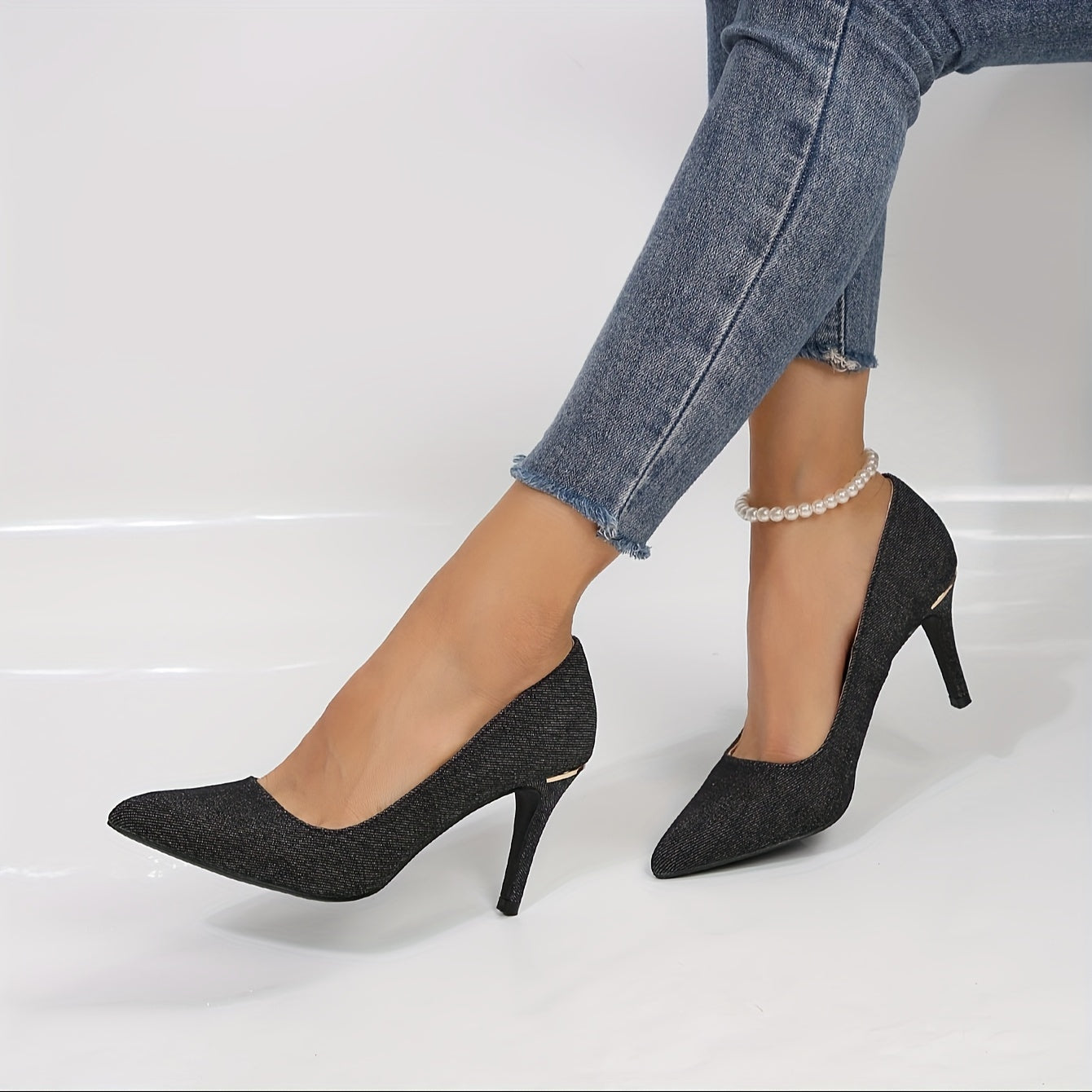 Chic Blue Denim Stiletto Heels - Slip-On Pointed Toe Pumps - Timeless Elegant Fashion for Women - Ideal Dress Shoes for Formal Events