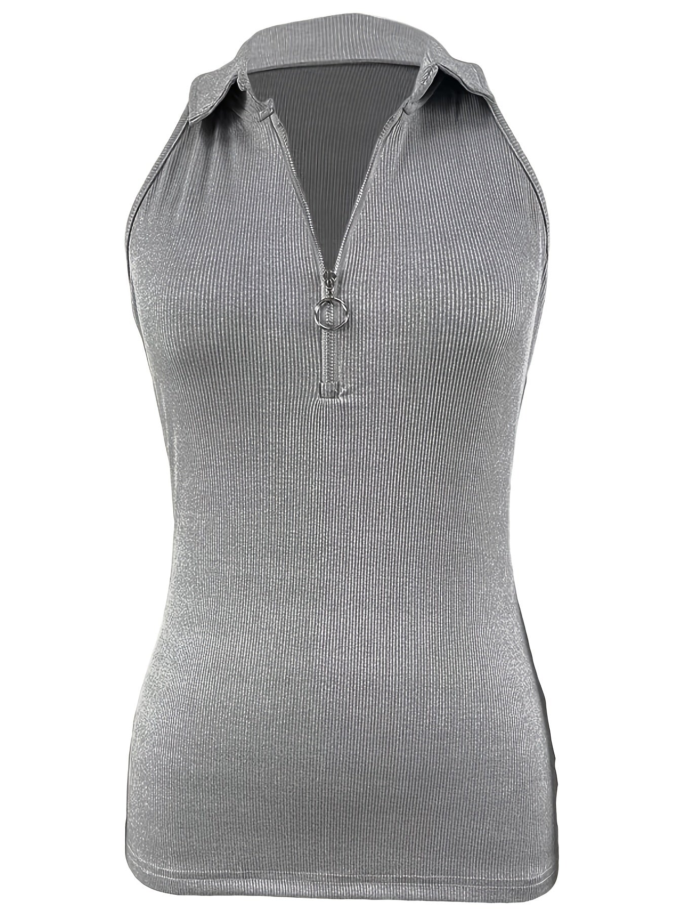 Sexy Ribbed Half Zip Up collar Tank Top