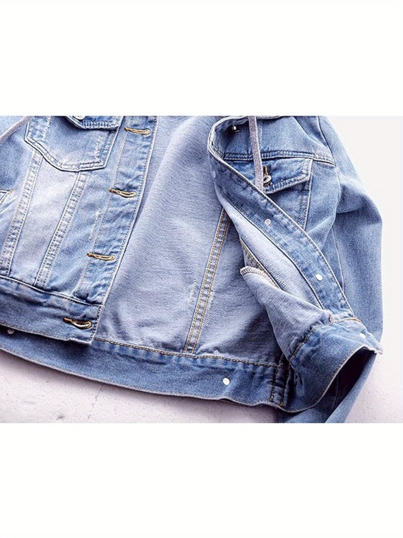 Women's Casual Denim Jacket with Detachable Hood - Button-Down, Fleece Lined for Warmth, Cotton Blend