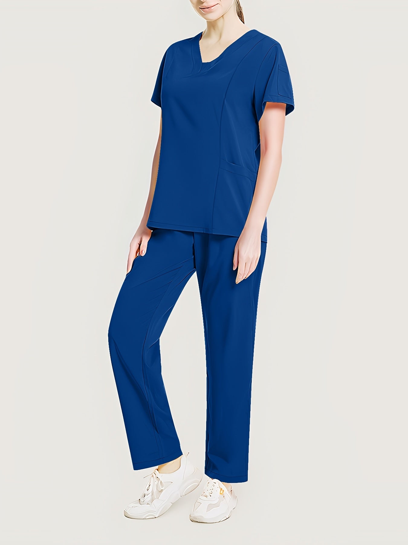 Conjunto médico de dos piezas con cuello en V, manga corta y pantalones elásticos, cómodo y de ajuste cómodo para mujeres | Uniformes médicos duraderos y de fácil cuidado para profesionales de la salud