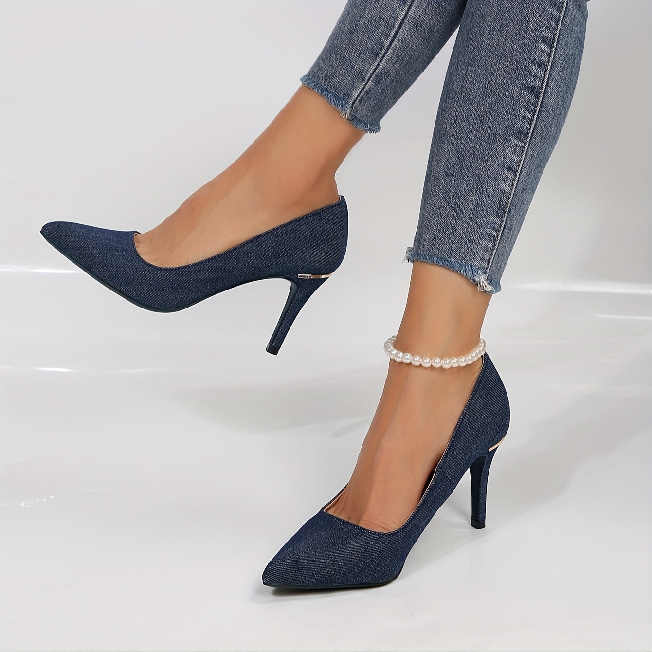 Chic Blue Denim Stiletto Heels - Slip-On Pointed Toe Pumps - Timeless Elegant Fashion for Women - Ideal Dress Shoes for Formal Events