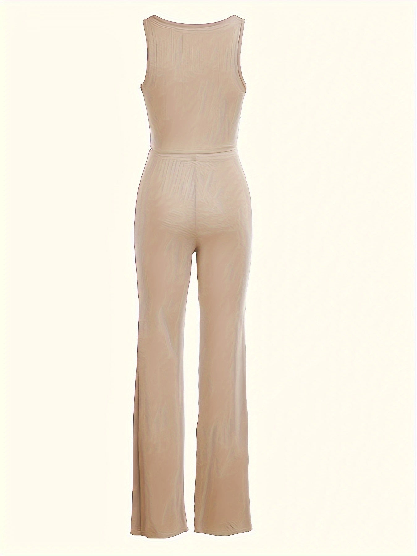 Plus Size Solid Chic Two-piece Set - Flattering V Neck Tank Top & Smooth Pants Outfit