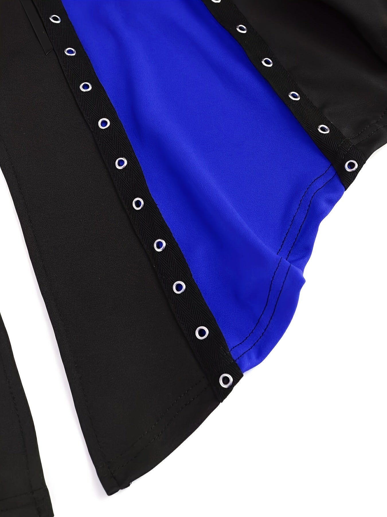 Plus Size Colorblock Zip Front Hooded Dress, Vintage Gothic Eyelet Detail Long Sleeve Dress, Women's Plus Size Clothing