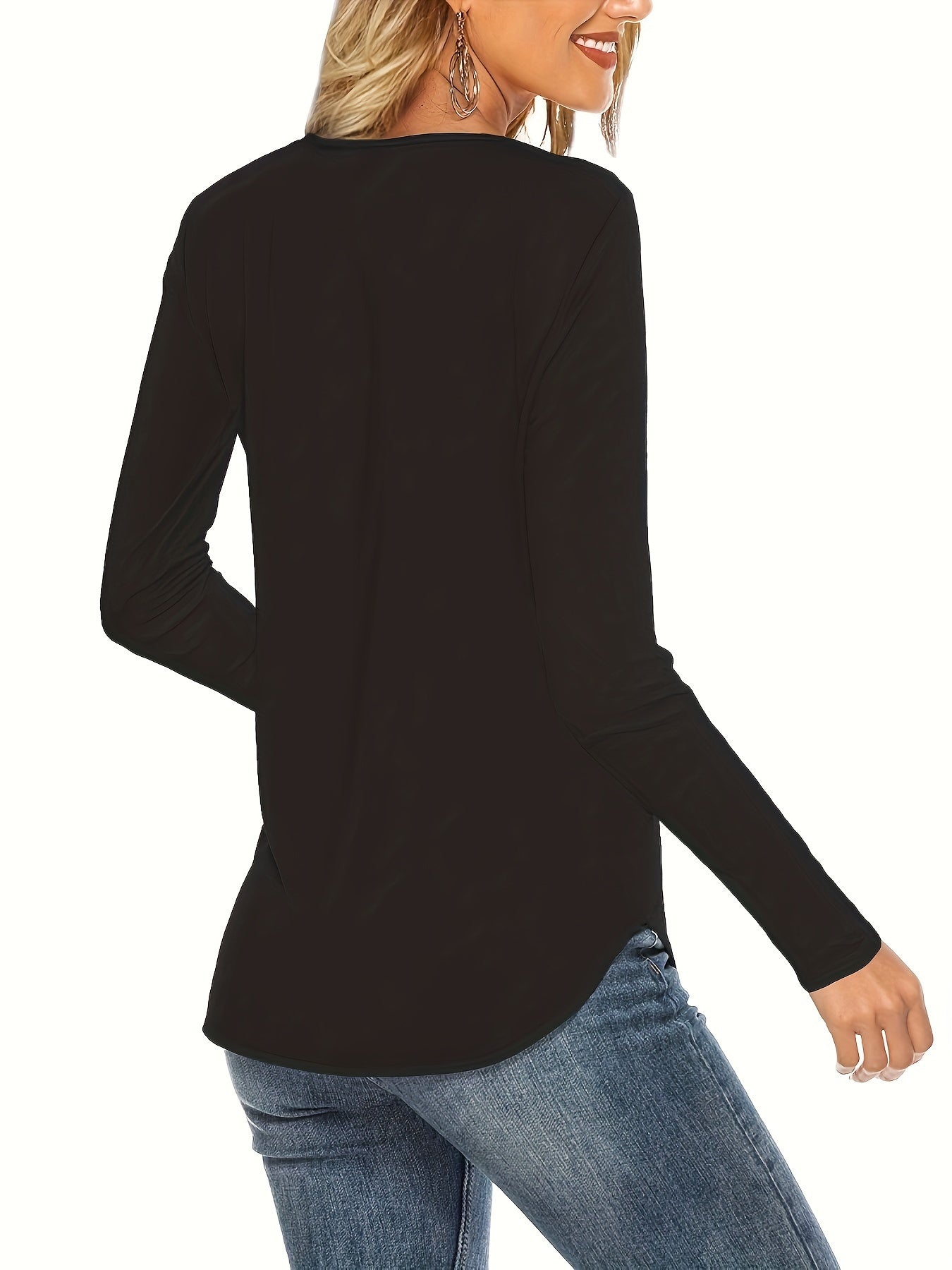 Stylish Women's Crisscross V-Neck Long Sleeve Tee Blouse - Soft, Breathable, Relaxed Fit, Casual Wear for Daily Life - Classic Basic Top for Work, School, or Outdoor Activities