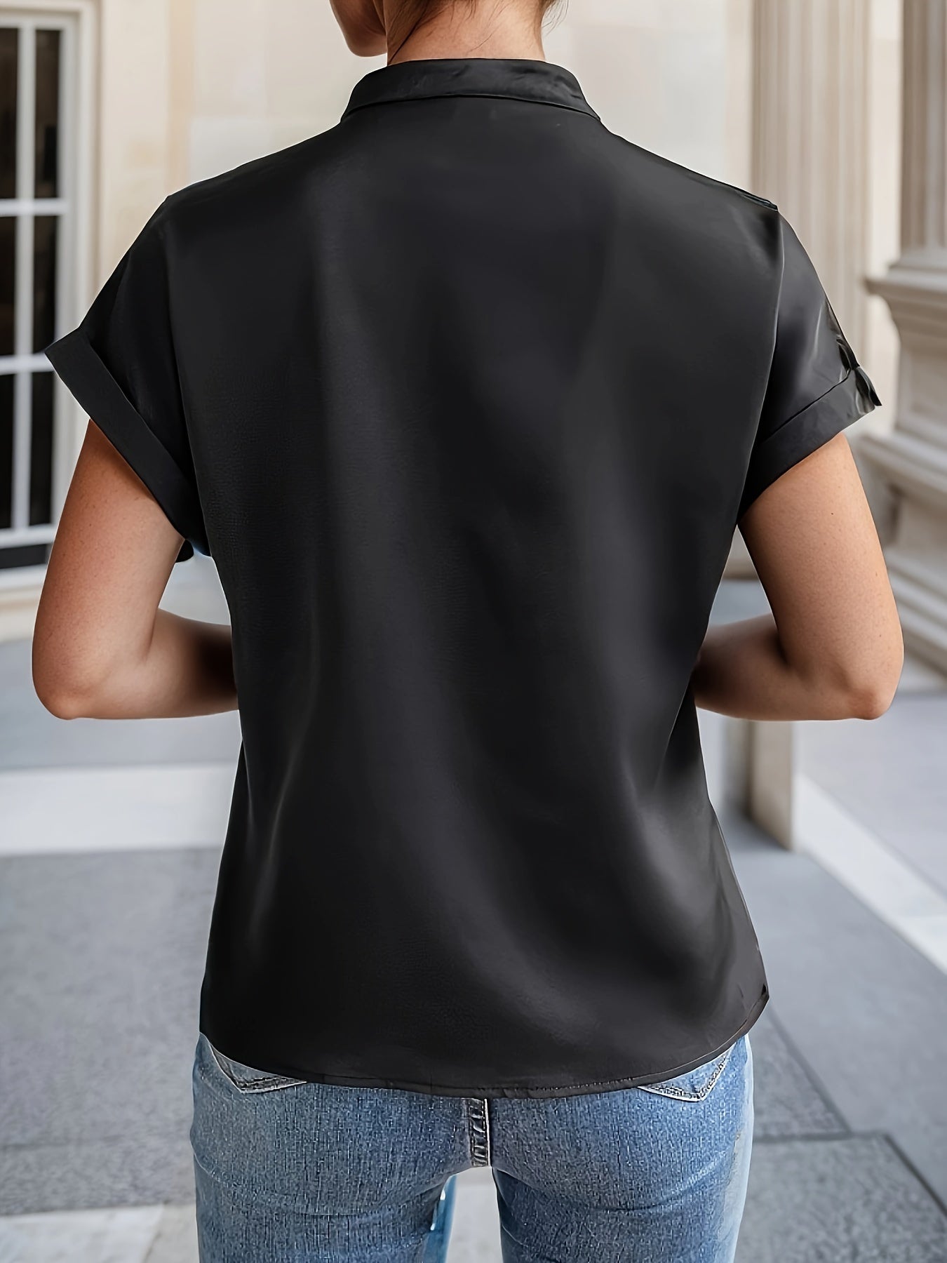 Vibrant Sequined Blouse - Chic Notched Neck, Flowy Batwing Sleeves, Effortlessly Casual Style - Ideal for Spring and Summer, Womens Comfortable Clothing for Outdoor Activities