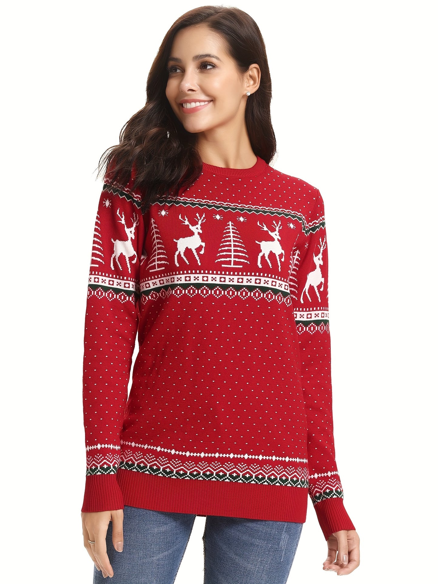 Womens Ugly Christmas Sweater Crew Neck Knitted Pullover Sweaters Tops