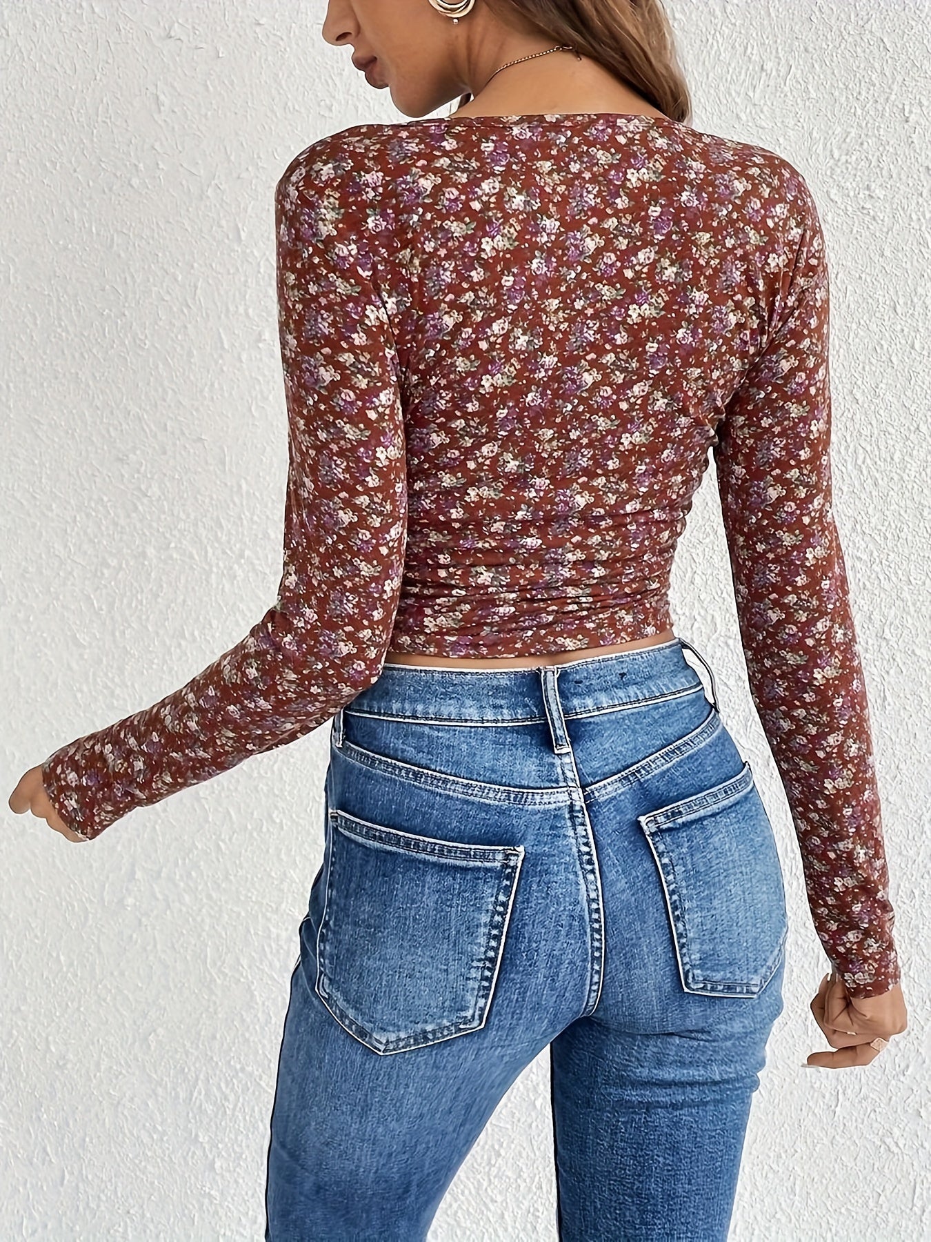 Vibrant Floral Print Square Neck Top
