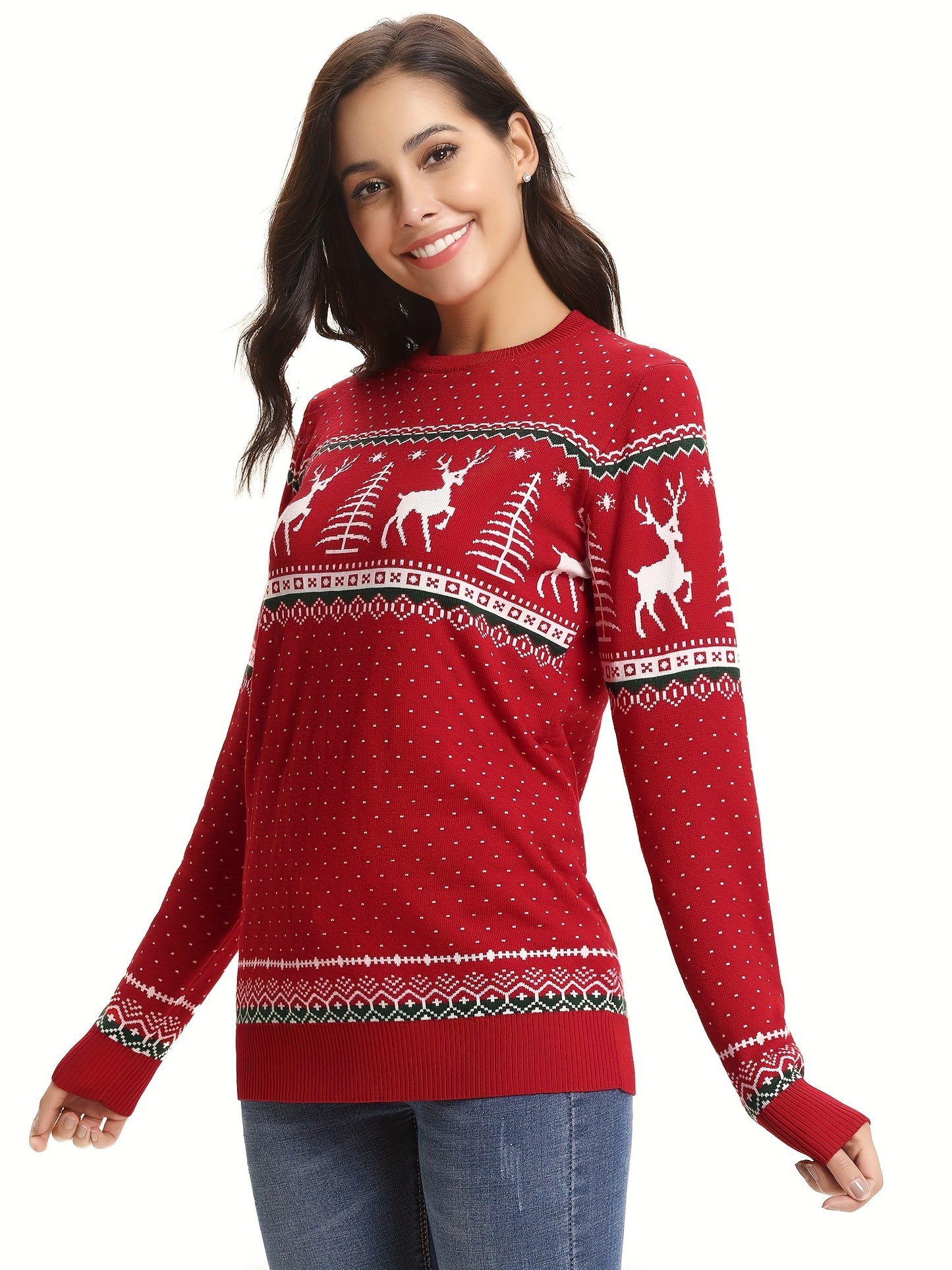Womens Ugly Christmas Sweater Crew Neck Knitted Pullover Sweaters Tops