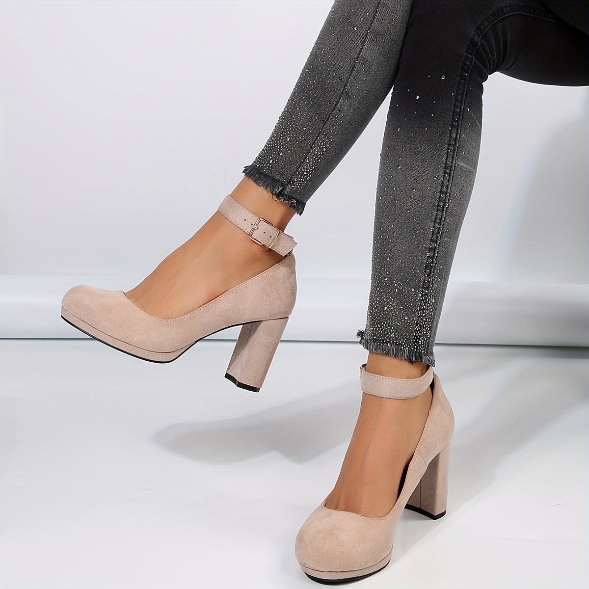 Glamorous Womens Leopard Print Block Heels - Stylish Buckle Strap Dress Pumps for Comfortable, All-Day Chic - Durable & Feminine Footwear