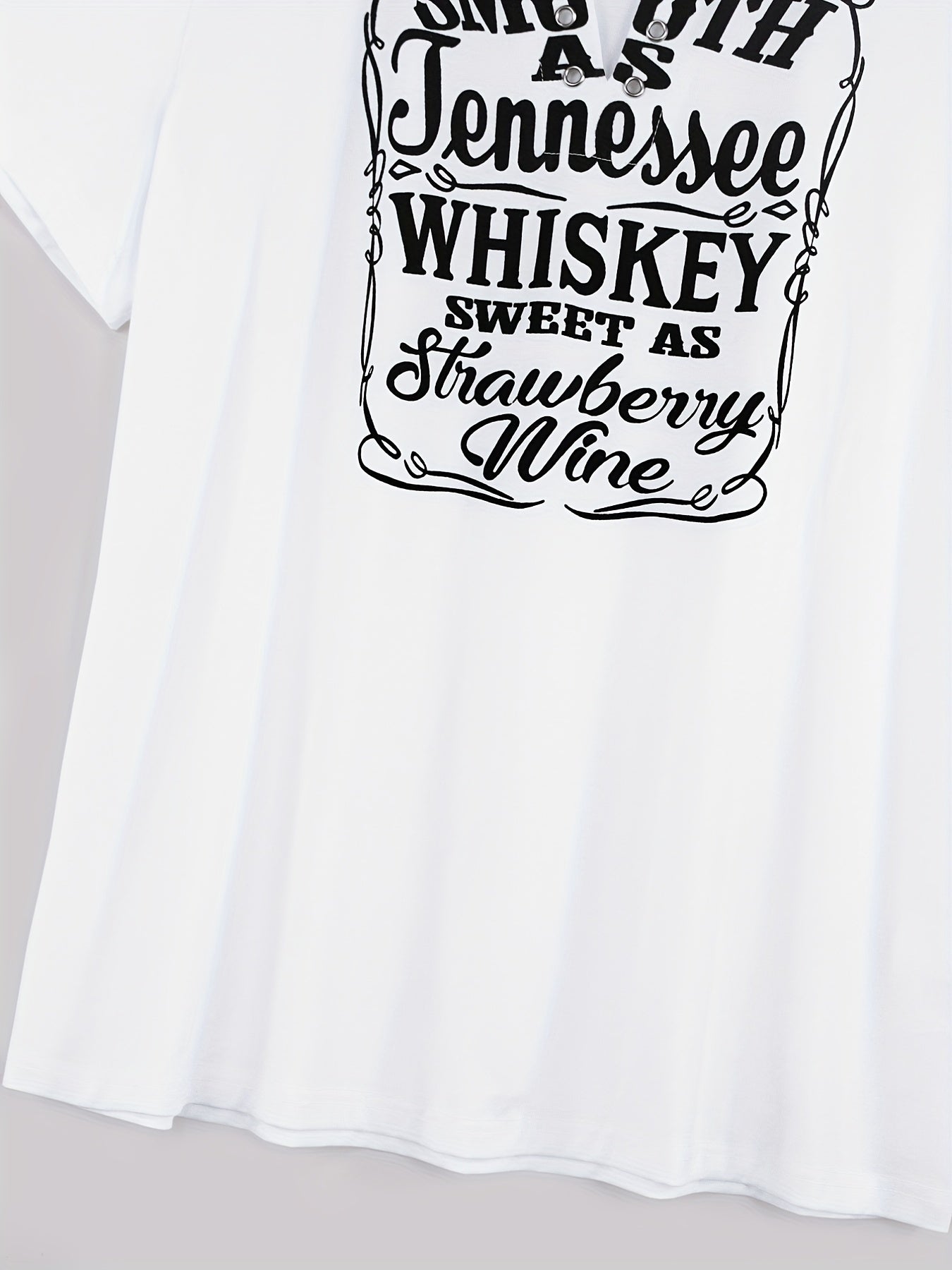 Plus Size Women's Relaxed Fit V Neck Casual T-Shirt - Soft Slight Stretch Fabric, Short Sleeve, Grommet Detail, Slogan Print, Comfortable and Breathable - Perfect for Everyday Wear