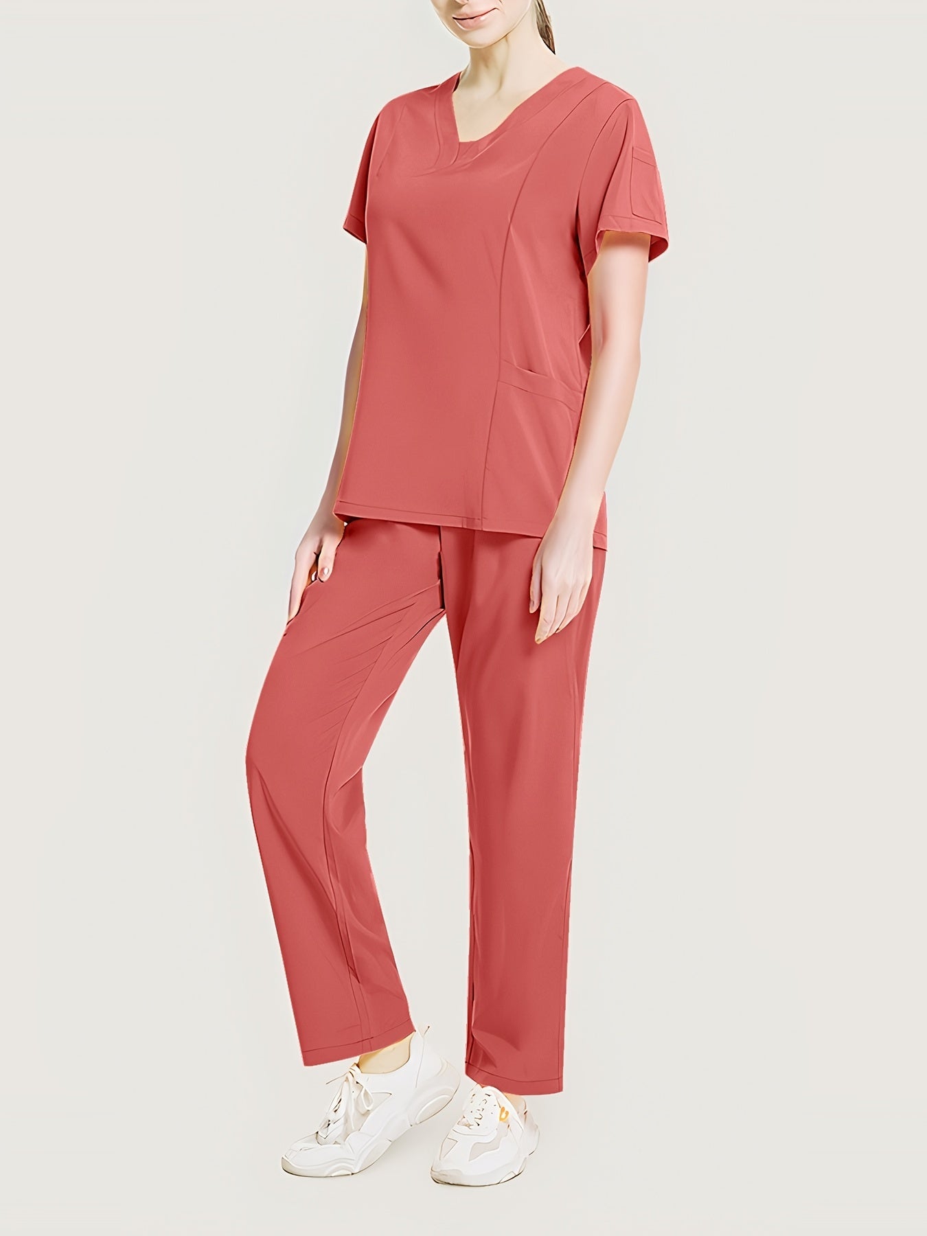 Conjunto médico de dos piezas con cuello en V, manga corta y pantalones elásticos, cómodo y de ajuste cómodo para mujeres | Uniformes médicos duraderos y de fácil cuidado para profesionales de la salud