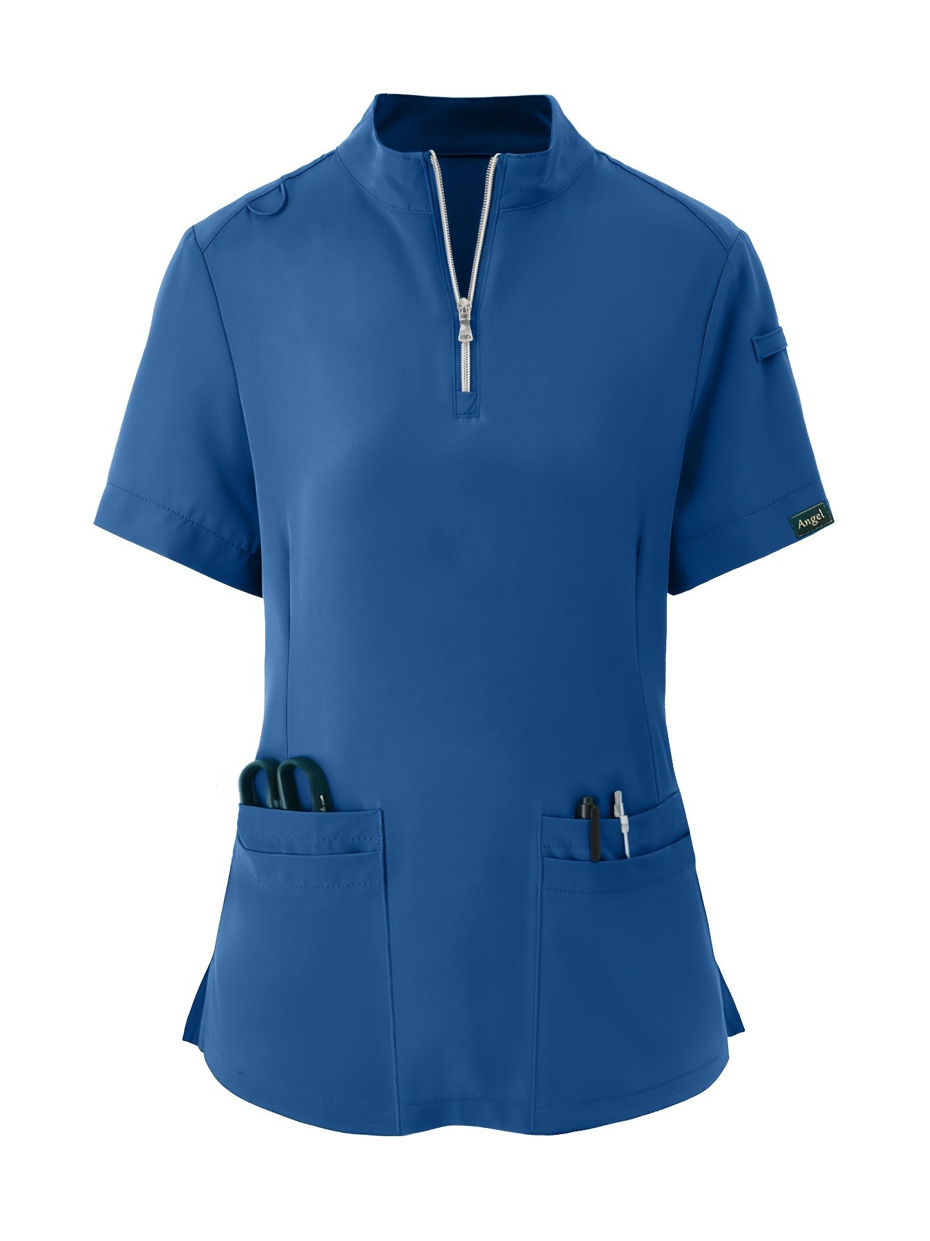 Uniforme de enfermería cómodo y elástico, suave, transpirable, con cierre frontal, manga corta y ajuste relajado para mujeres, ideal para profesionales médicos